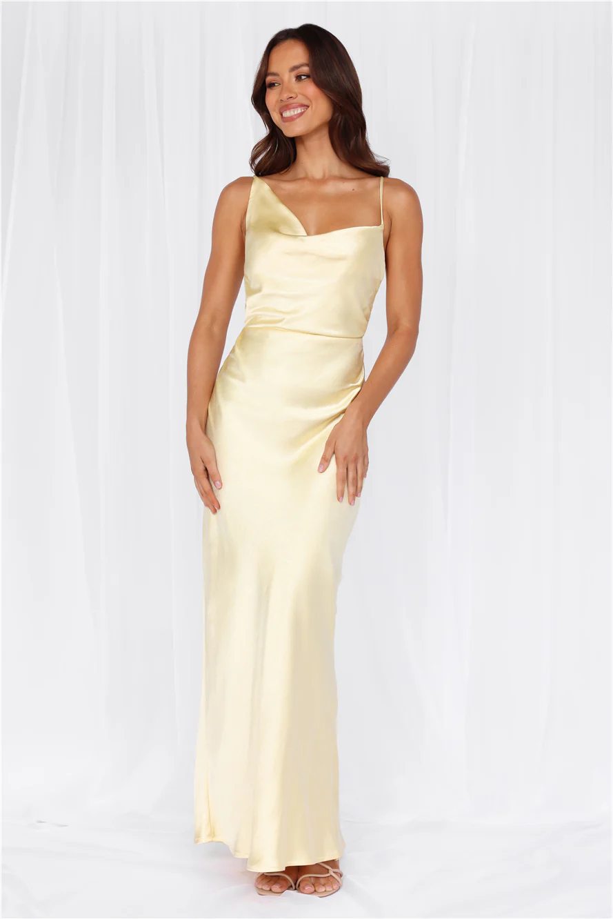 The Madeline Cowl Satin Maxi Dress Yellow