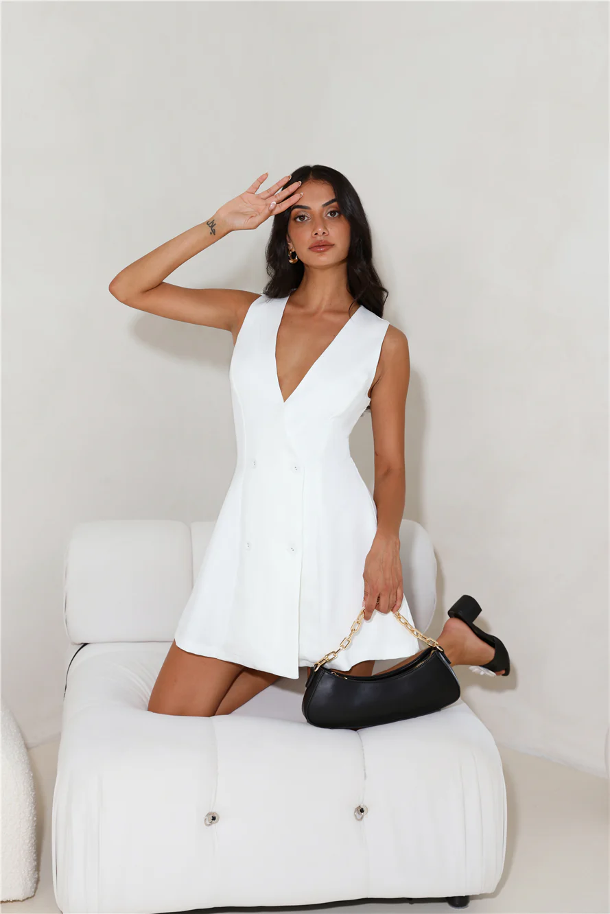 Office Chic Tailored Mini Dress White
