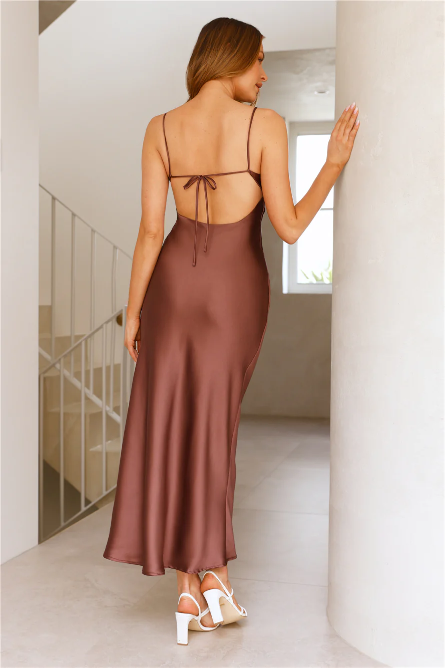 Chic 'Fit Slip Satin Maxi Dress Brown