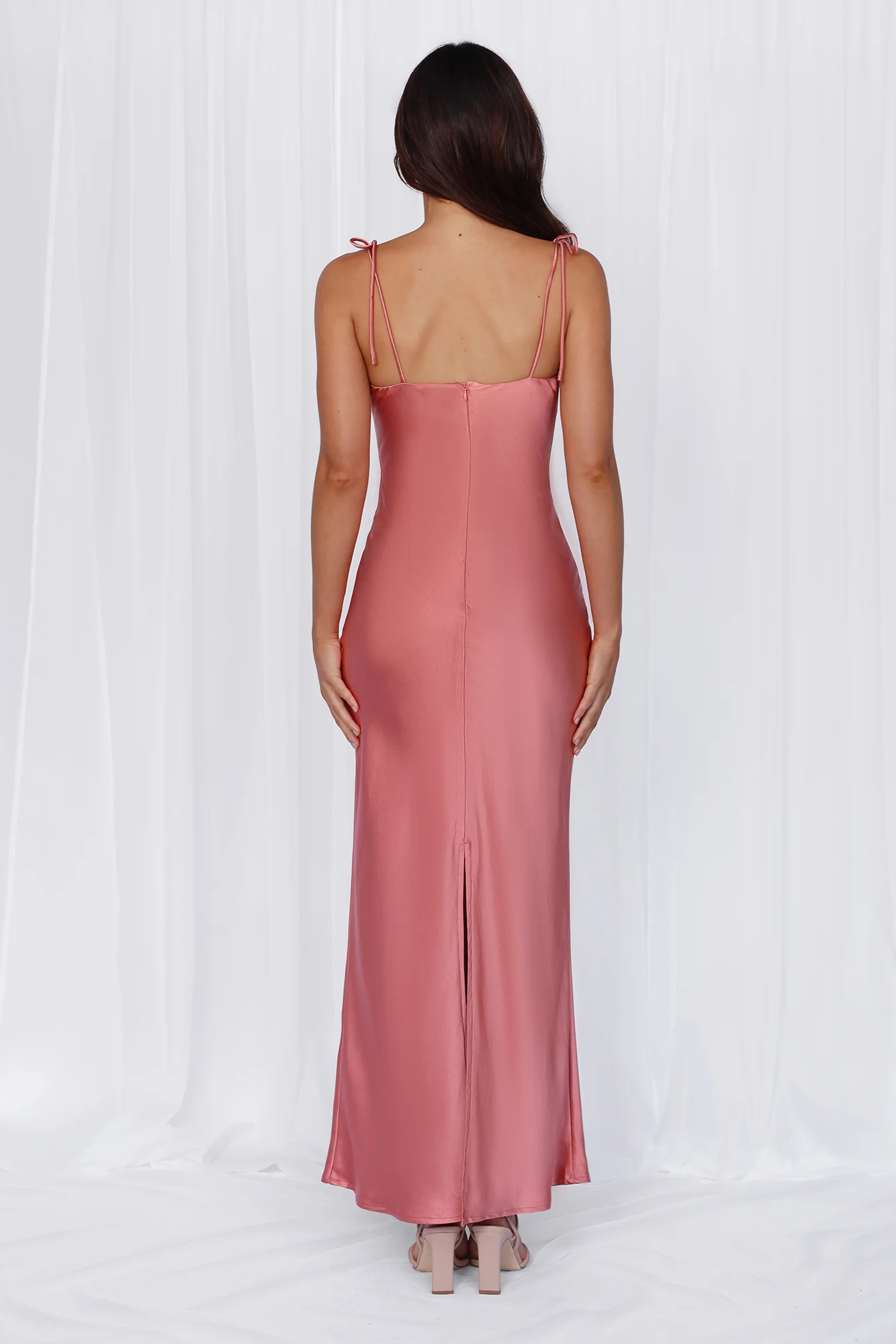 The Penelope Cowl Satin Maxi Dress Rose
