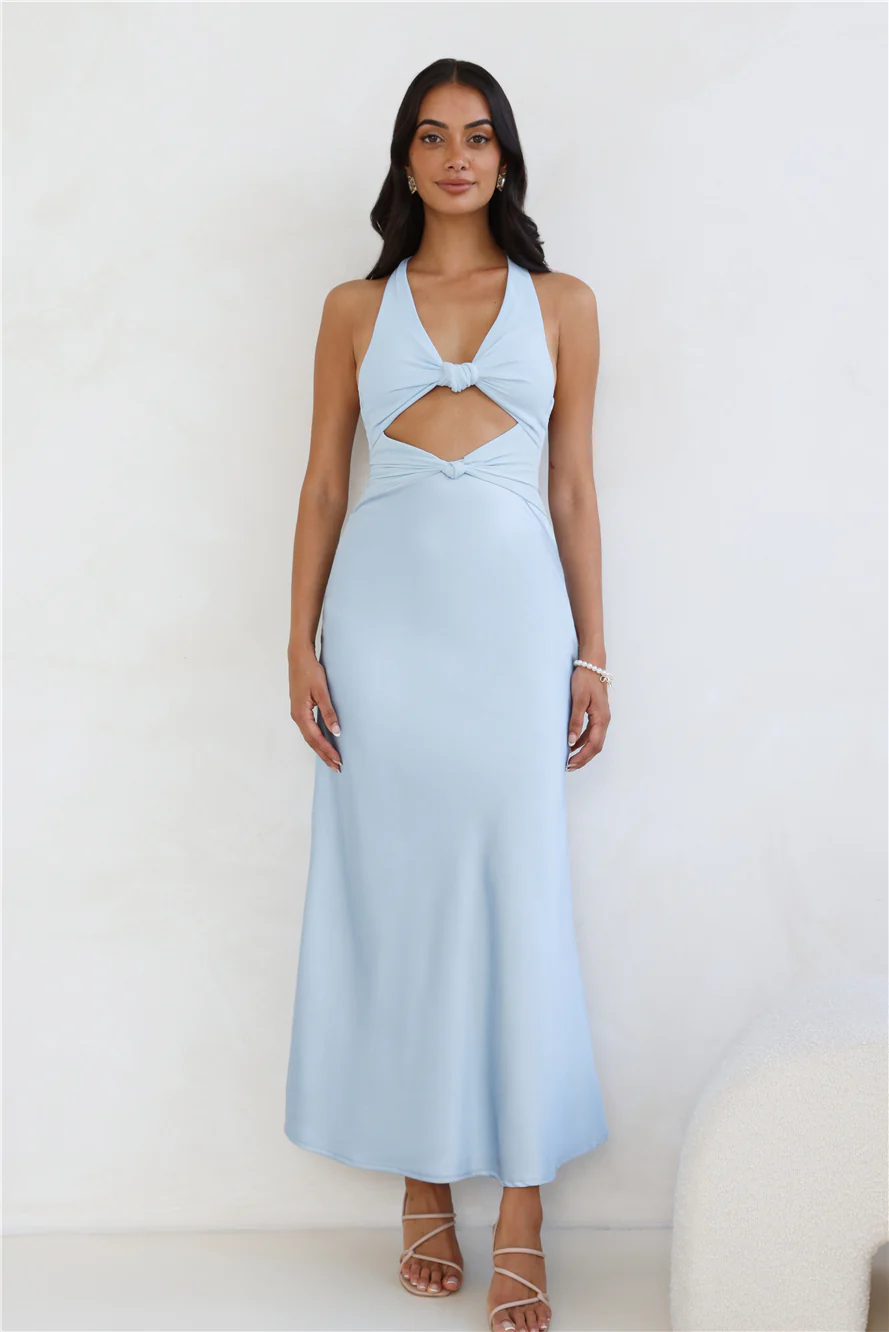 Dream Design Halter Satin Maxi Dress Blue