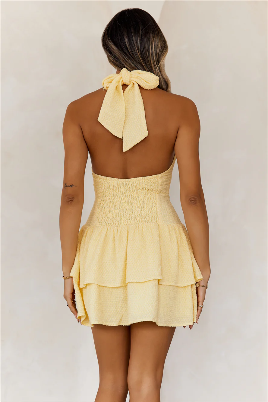 Enchanted Evenings Halter Mini Dress Yellow