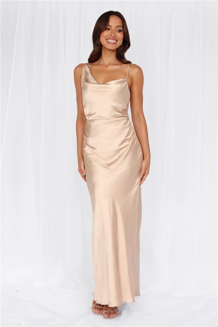 HELLO MOLLY The Madeline Cowl Satin Maxi Dress Champagne
