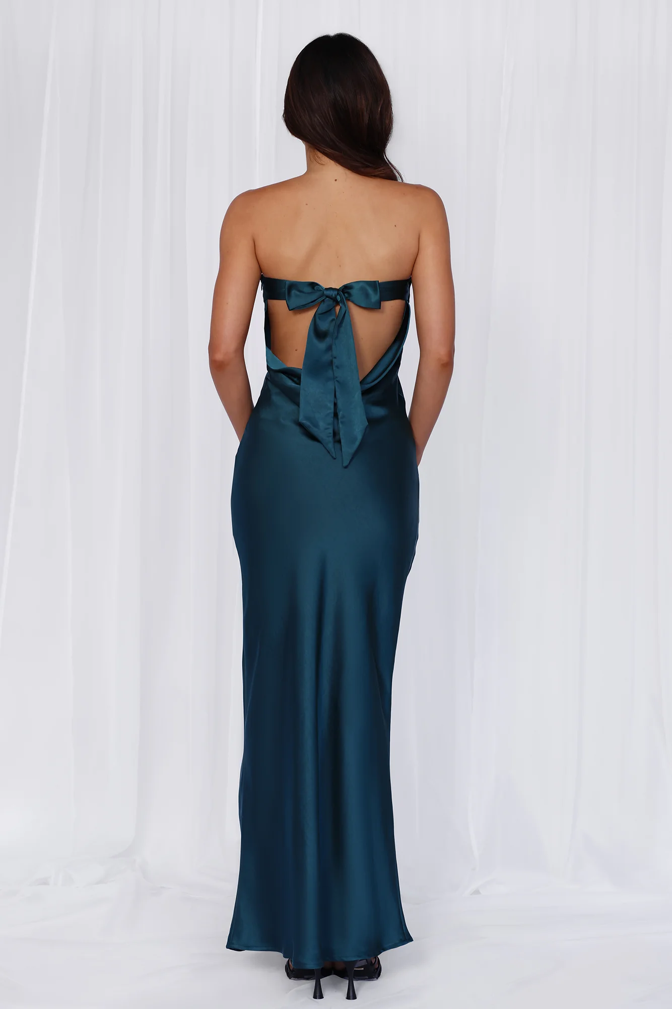 HELLO MOLLY The Felicity Strapless Satin Maxi Dress Teal