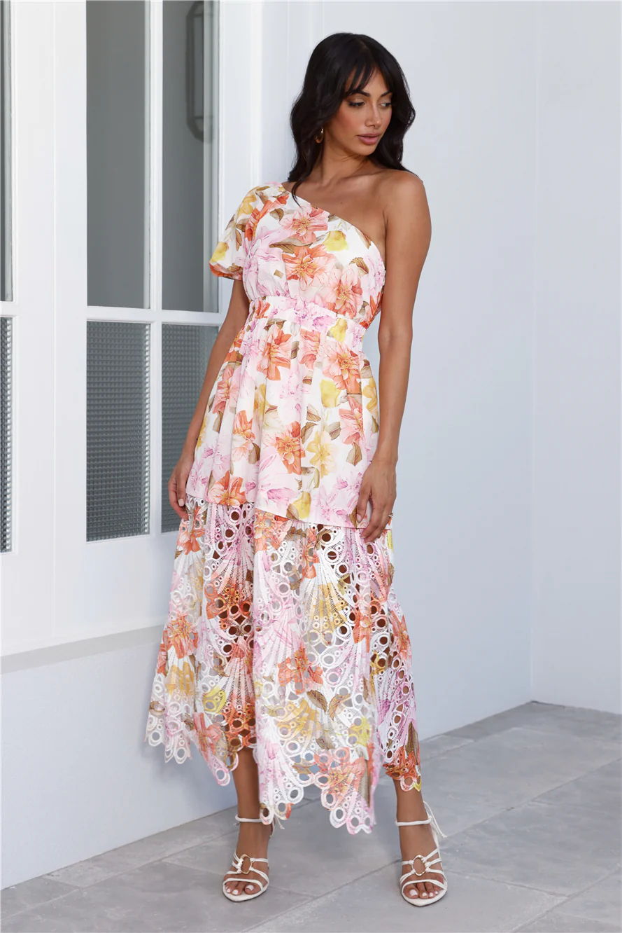 Love From Addison One Shoulder Midi Dress Print