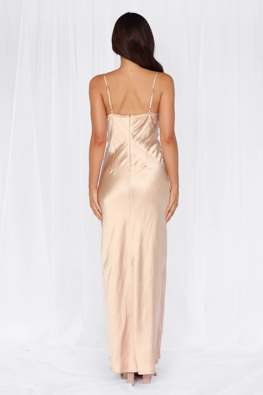 HELLO MOLLY The Madeline Cowl Satin Maxi Dress Champagne