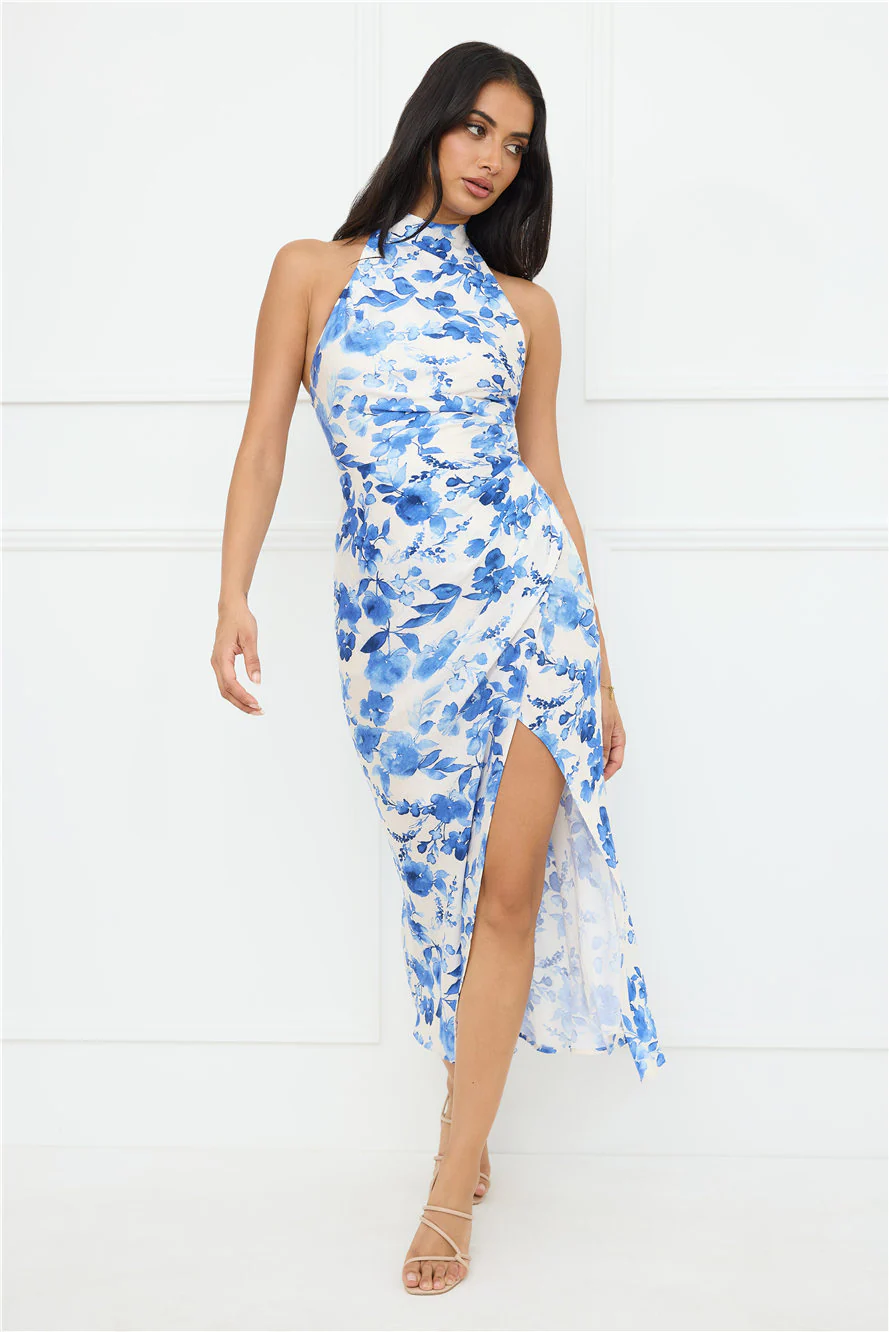 Cupid��s Kiss Halter Midi Dress Blue