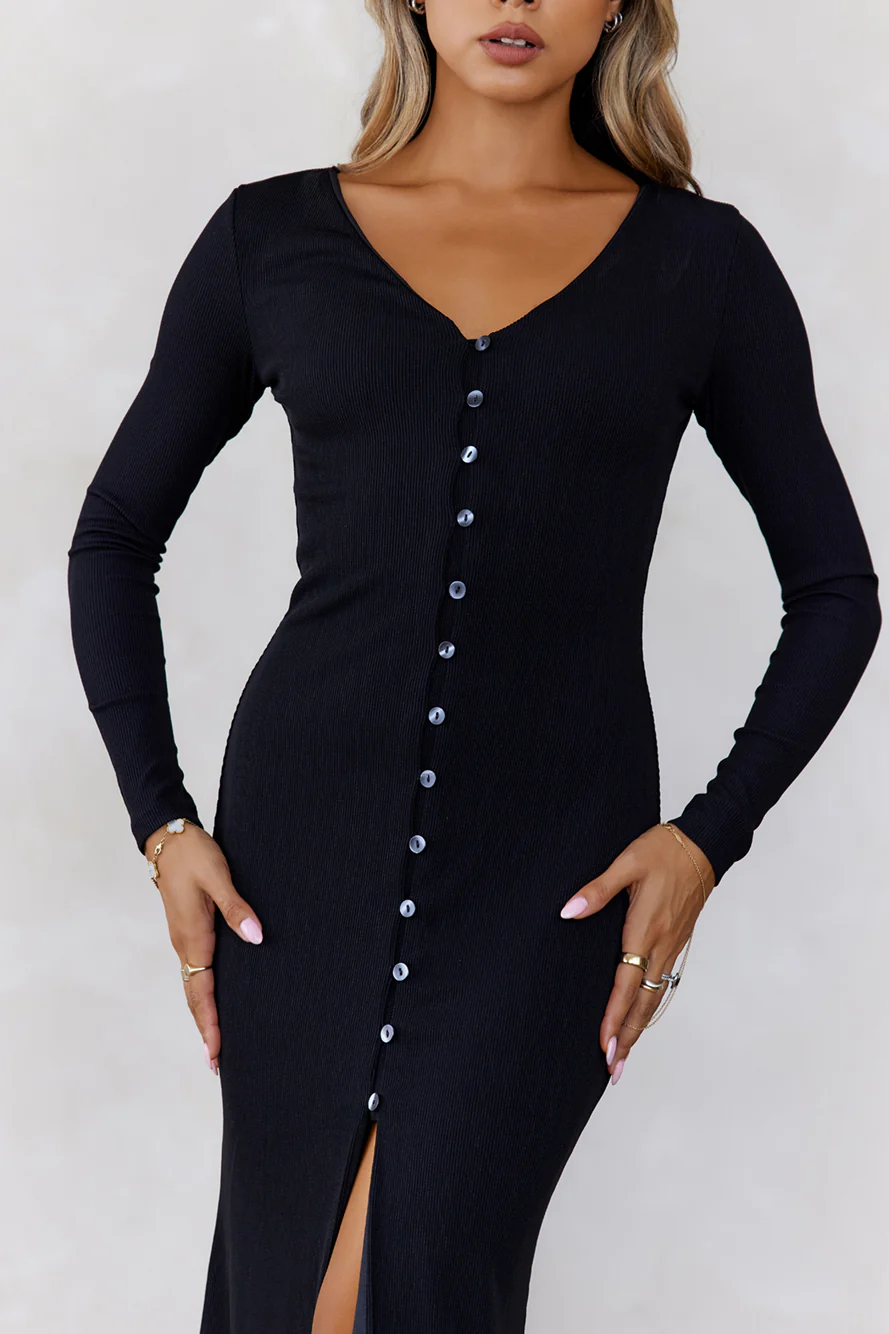Your Style Guide Long Sleeve Maxi Dress Black