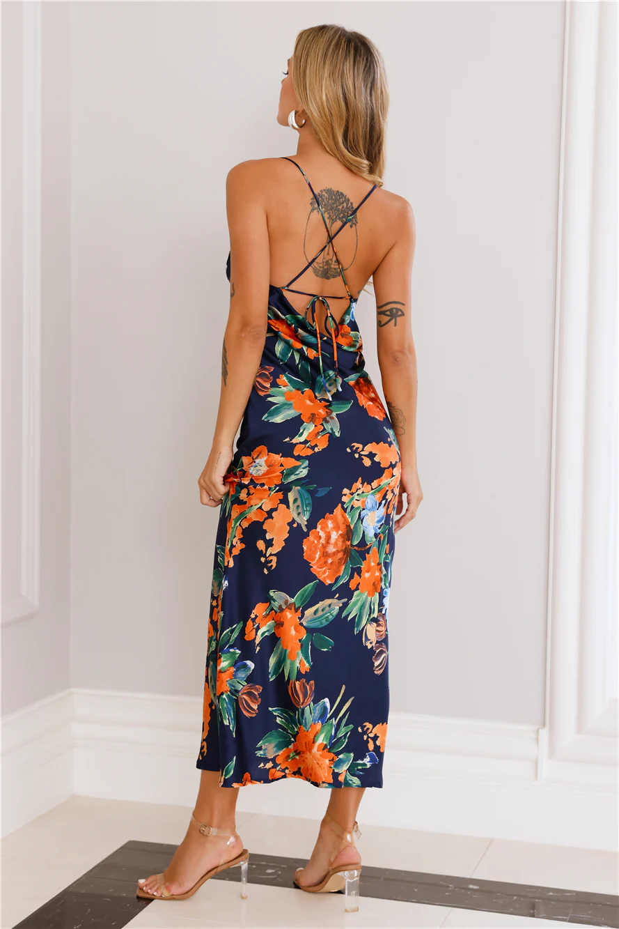 Pretty Me Satin Maxi Dress Navy
