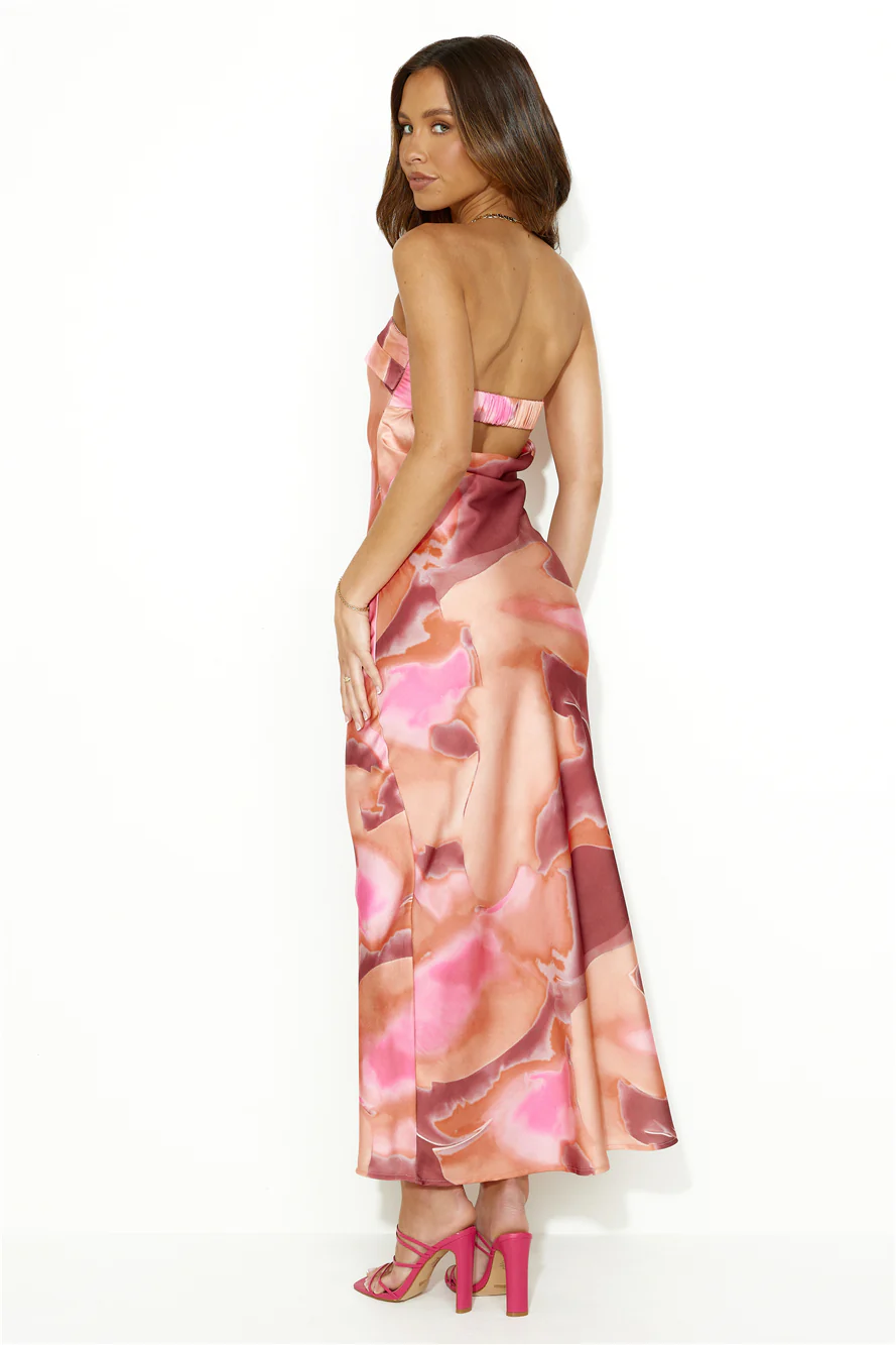 Impressive Girl Strapless Satin Maxi Dress Orange