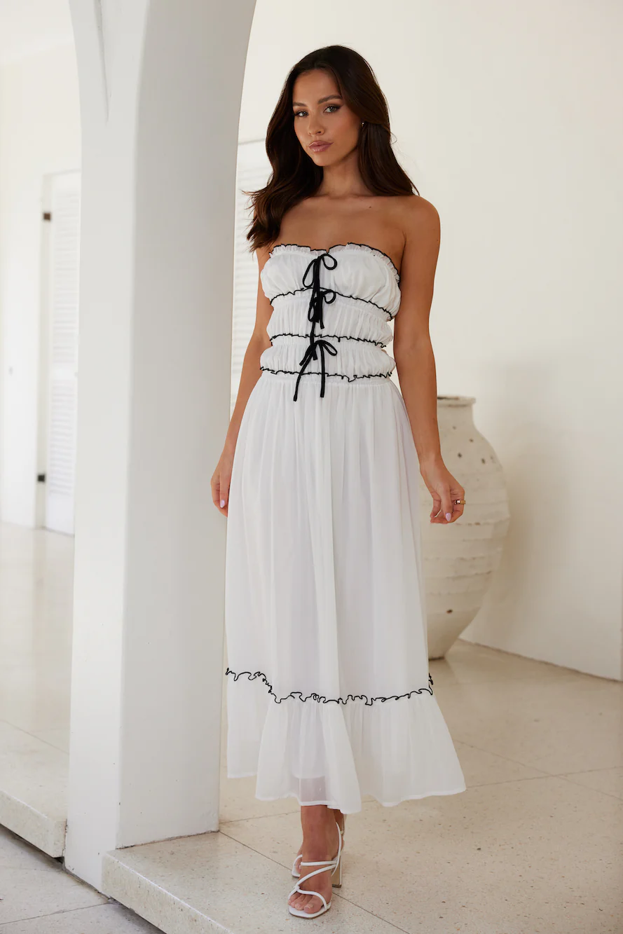 Garden Goddess Strapless Maxi Dress White