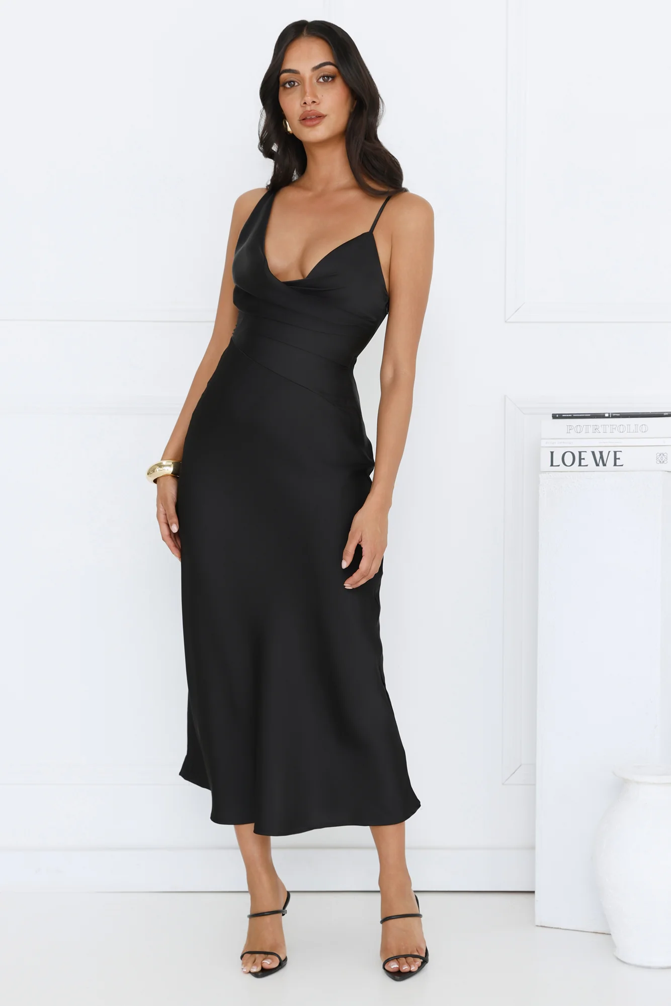 Emberly Satin Midi Dress Black