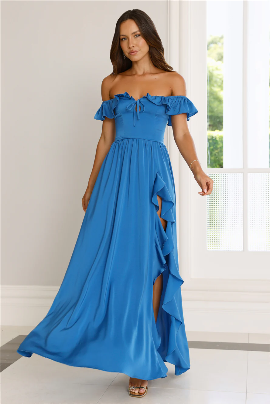 Ethereal Evening Off Shoulder Maxi Dress Blue