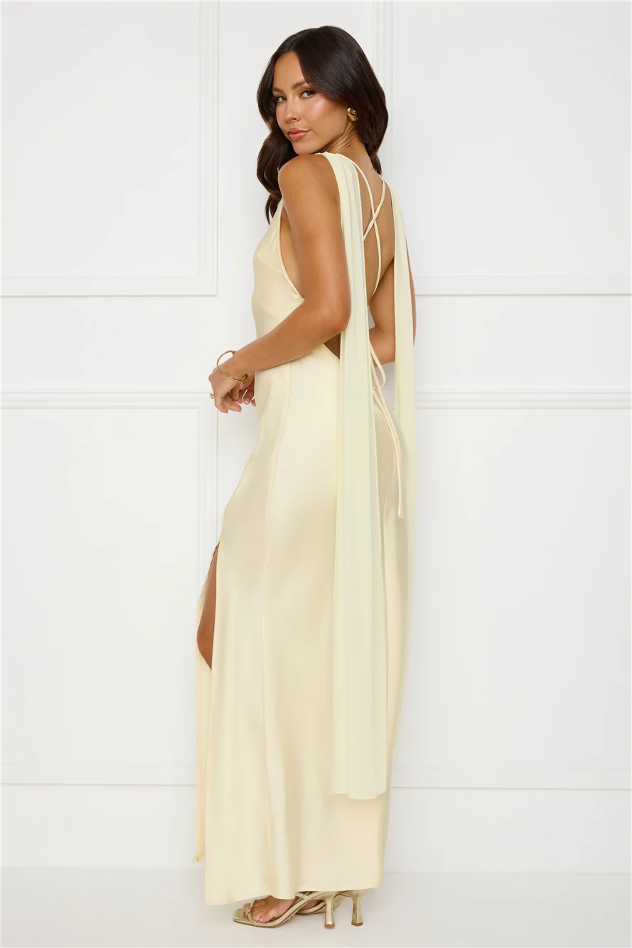 Love Decadence Satin Maxi Dress Yellow
