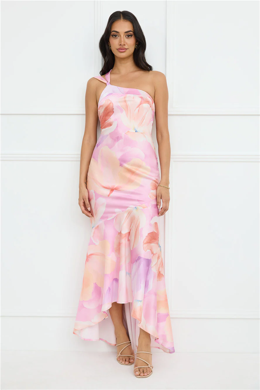 Serene Glow One Shoulder Satin Maxi Dress Purple