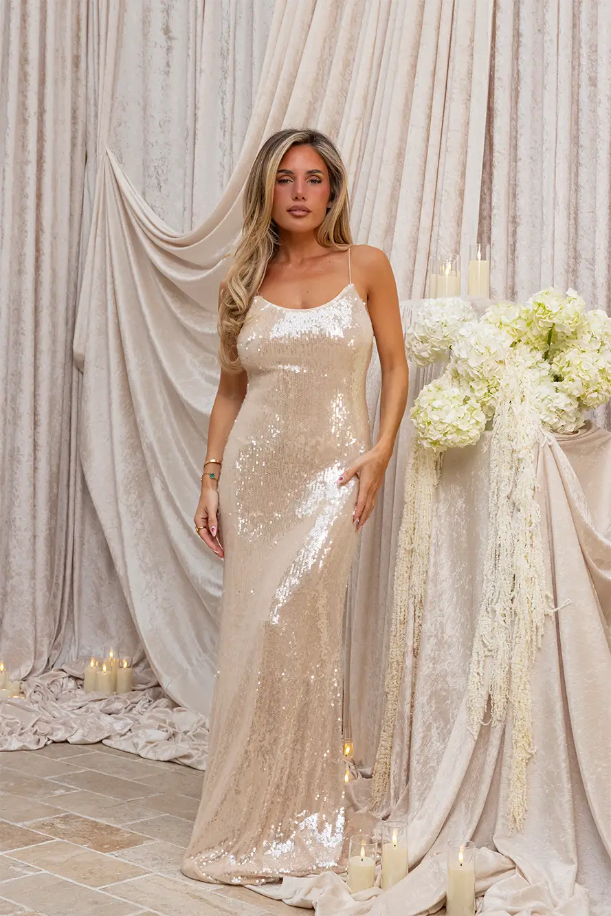 The Muse Sequin Maxi Dress Beige