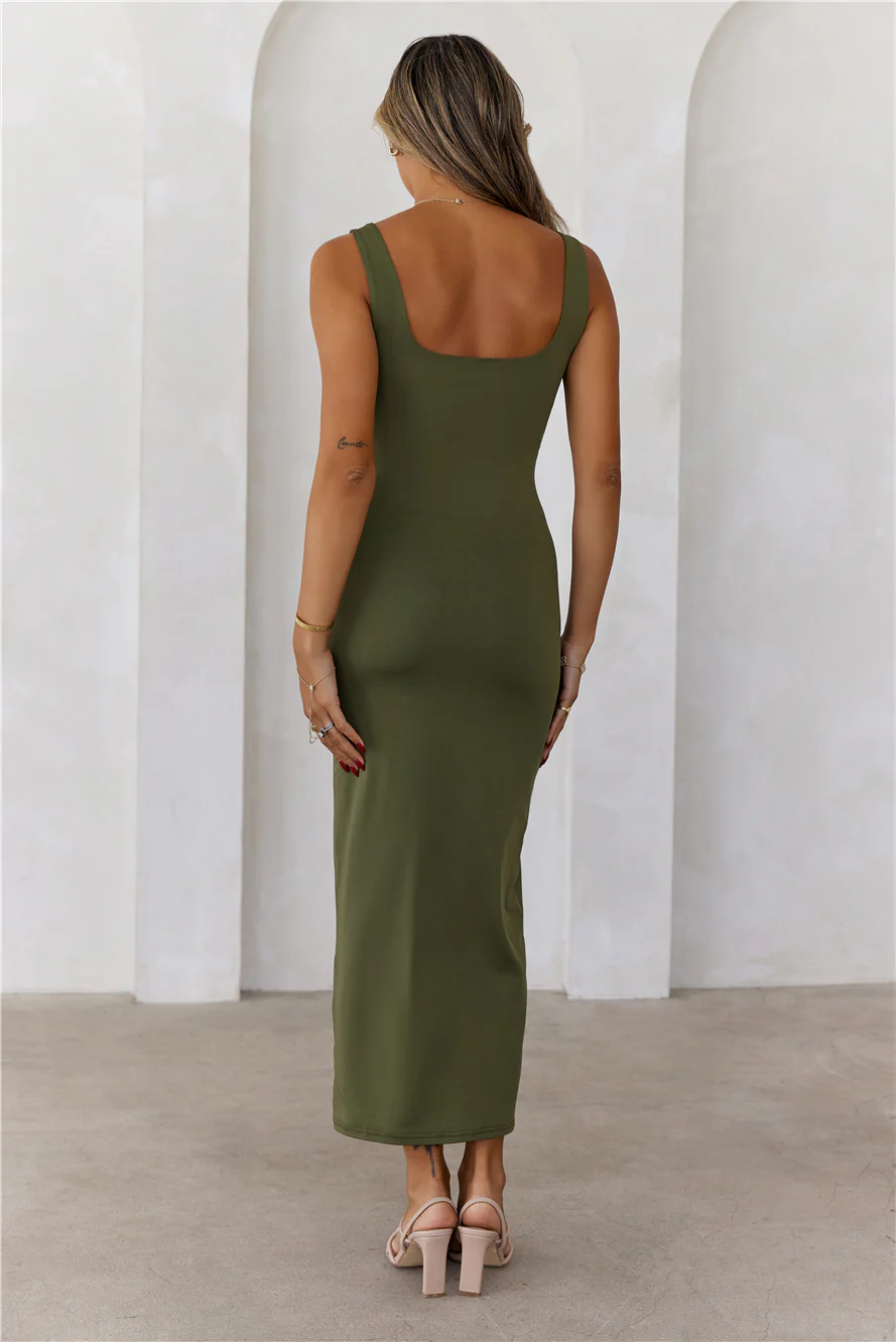 HELLO MOLLY BASE Premium Bodycon Maxi Dress Army
