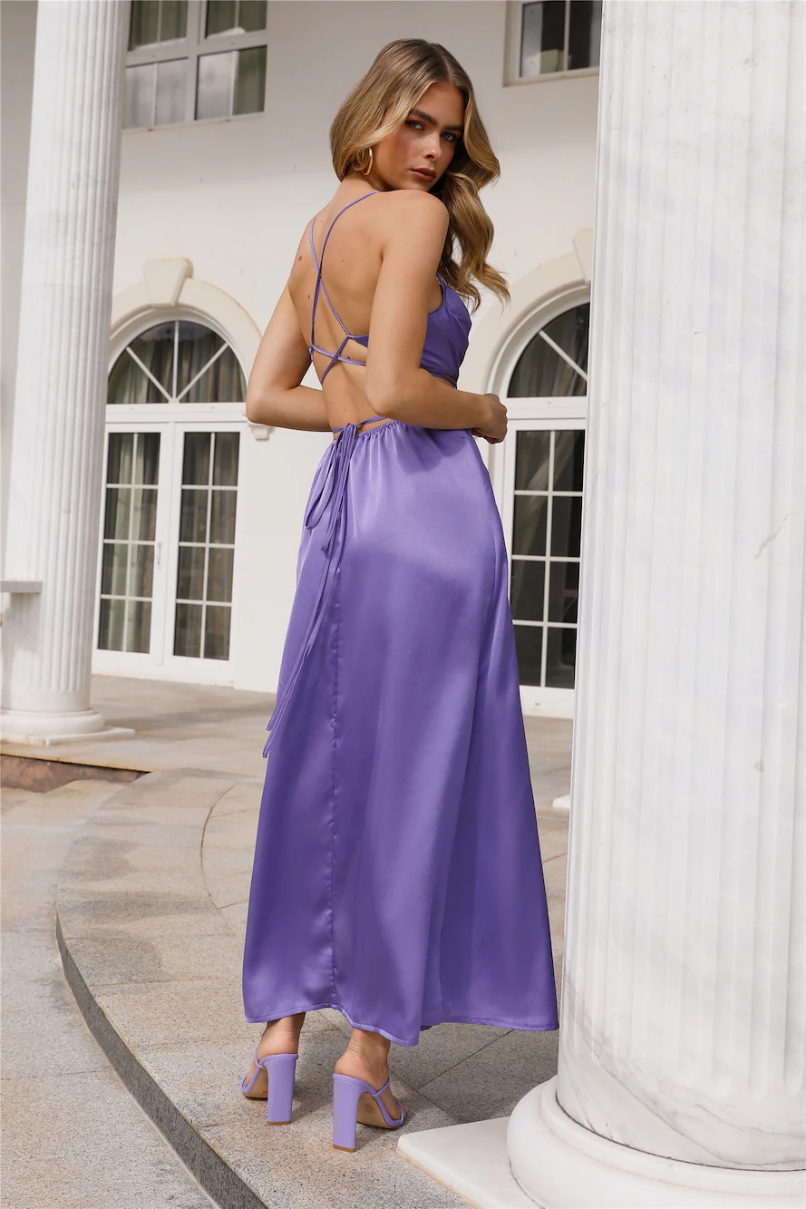 Reveal Your Mind Satin Midi Dress Purple