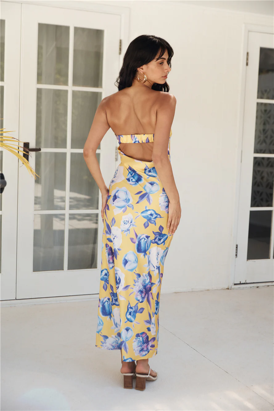 Impressive Me Strapless Satin Maxi Dress Yellow