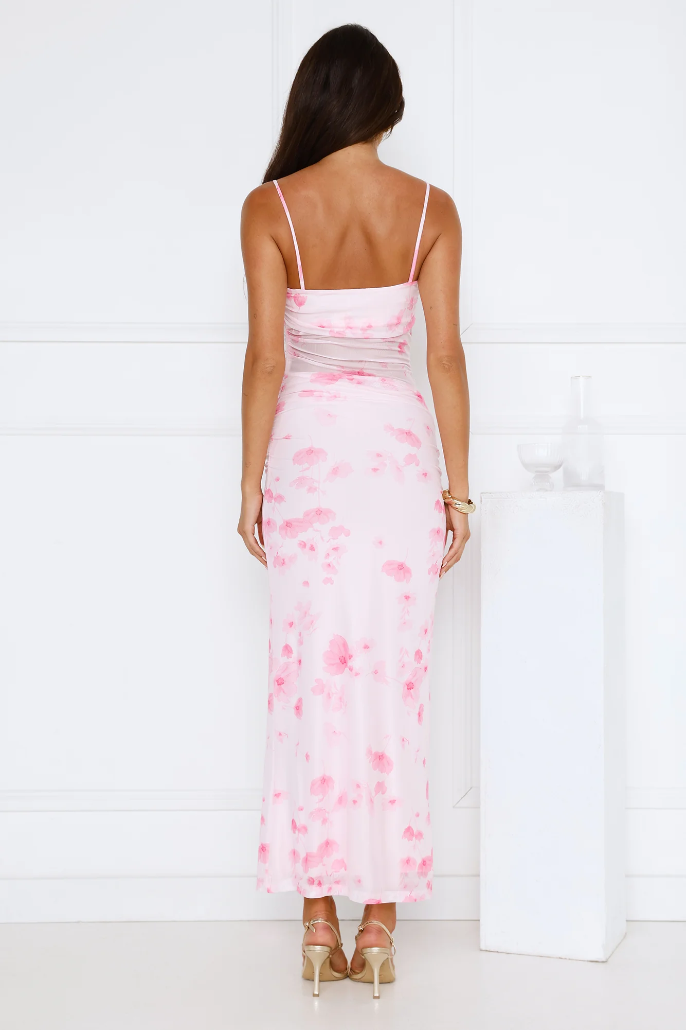 Frosted Glam Mesh Maxi Dress Pink