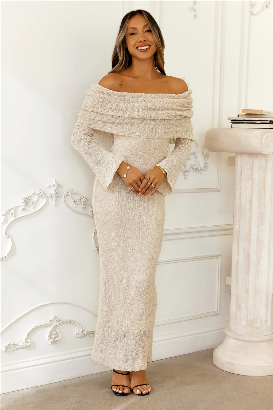 Goals Set High Off Shoulder Maxi Dress Cream