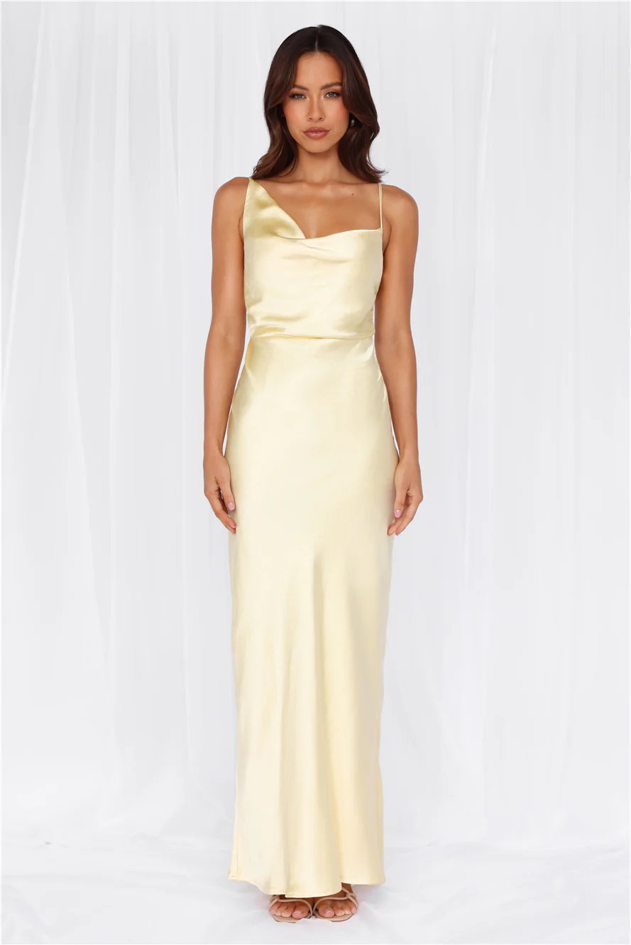 The Madeline Cowl Satin Maxi Dress Yellow