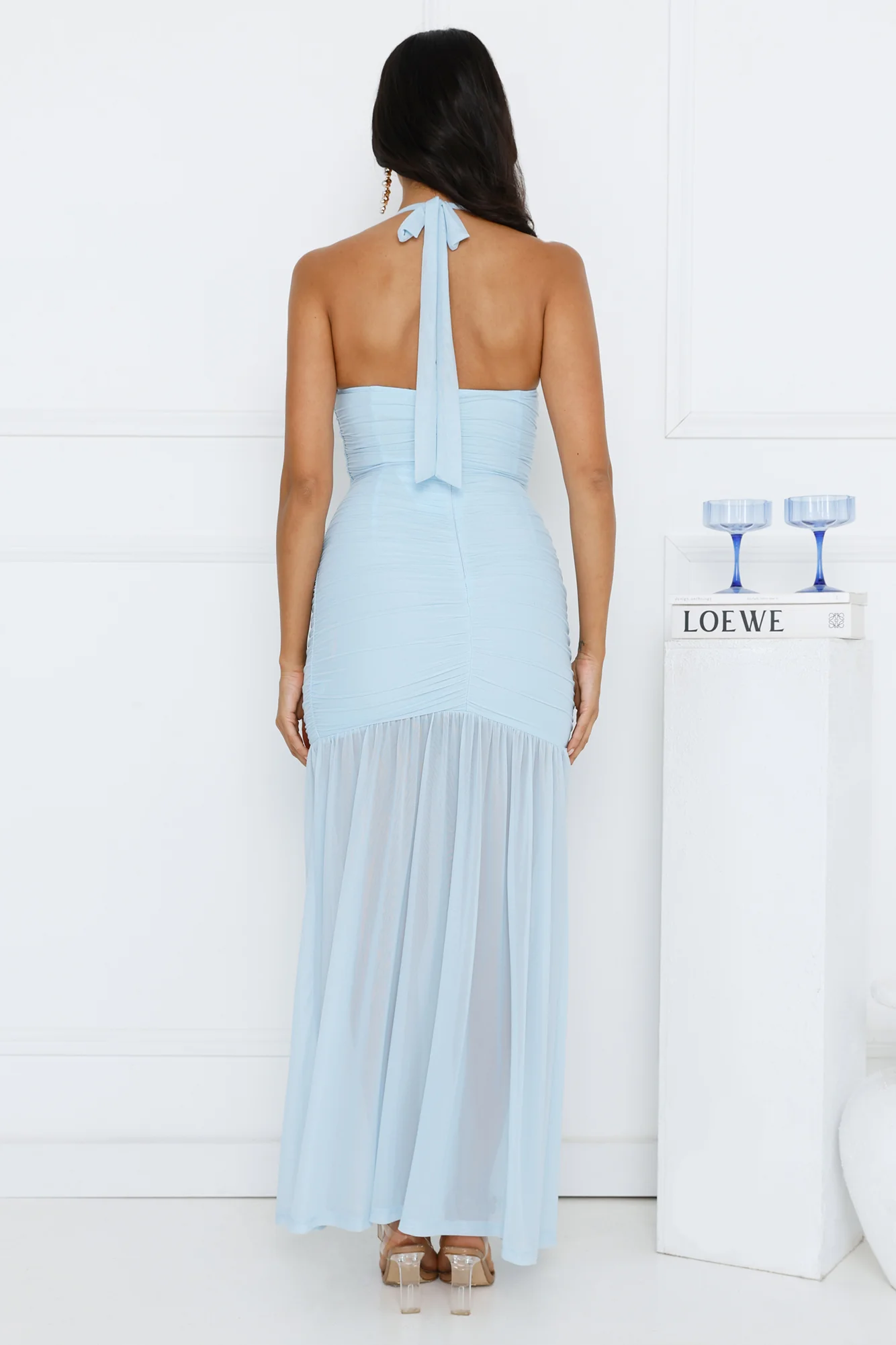 Aveline Halter Mesh Maxi Dress Blue
