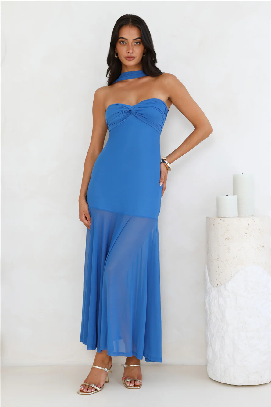 East Coast Edge Mesh Maxi Dress Blue