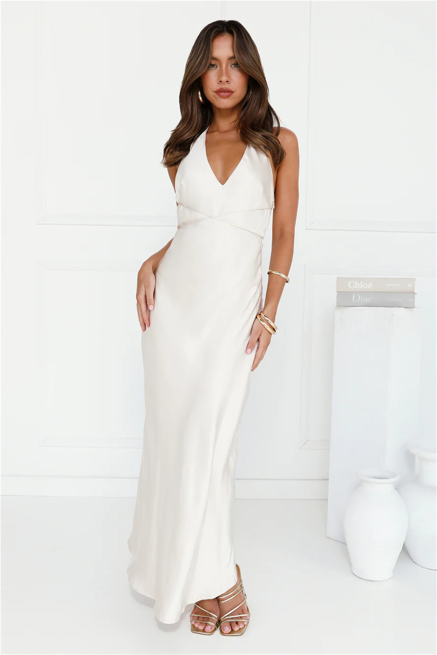 Endless City Halter Satin Maxi Dress Champagne