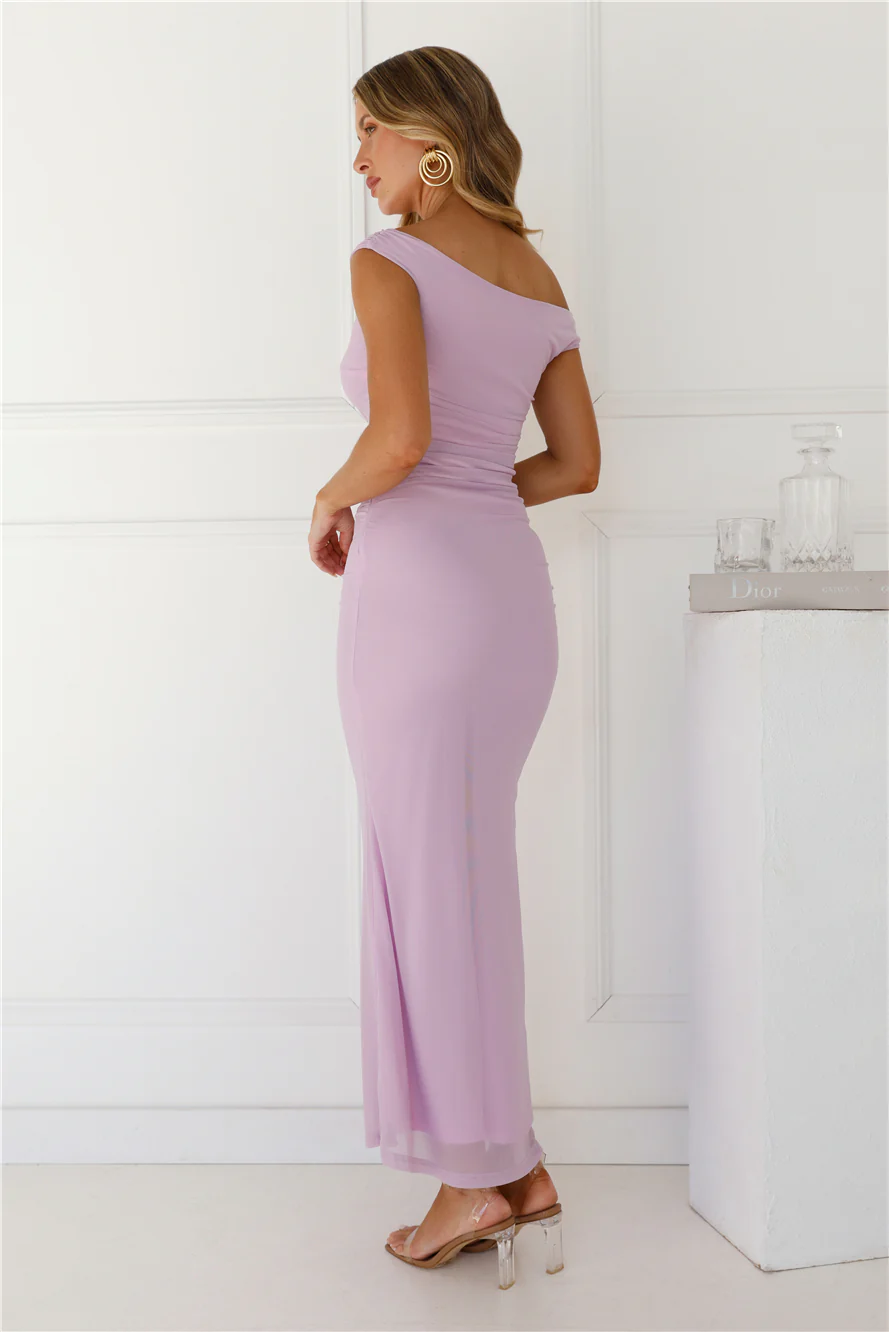 Perfect Vibe Off Shoulder Mesh Maxi Dress Lilac
