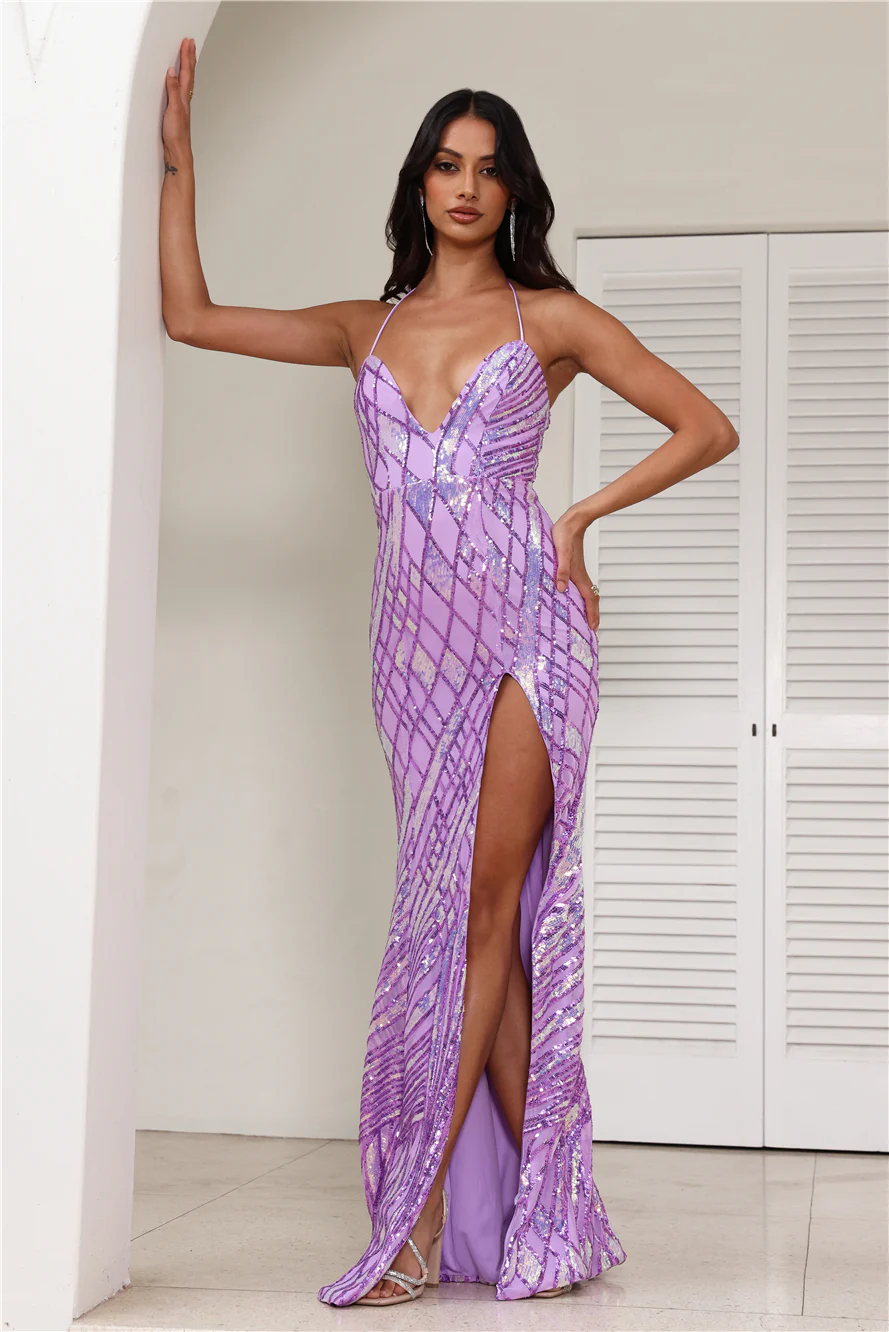 DEAR EMILIA Champagne And Stardust Maxi Dress Lilac
