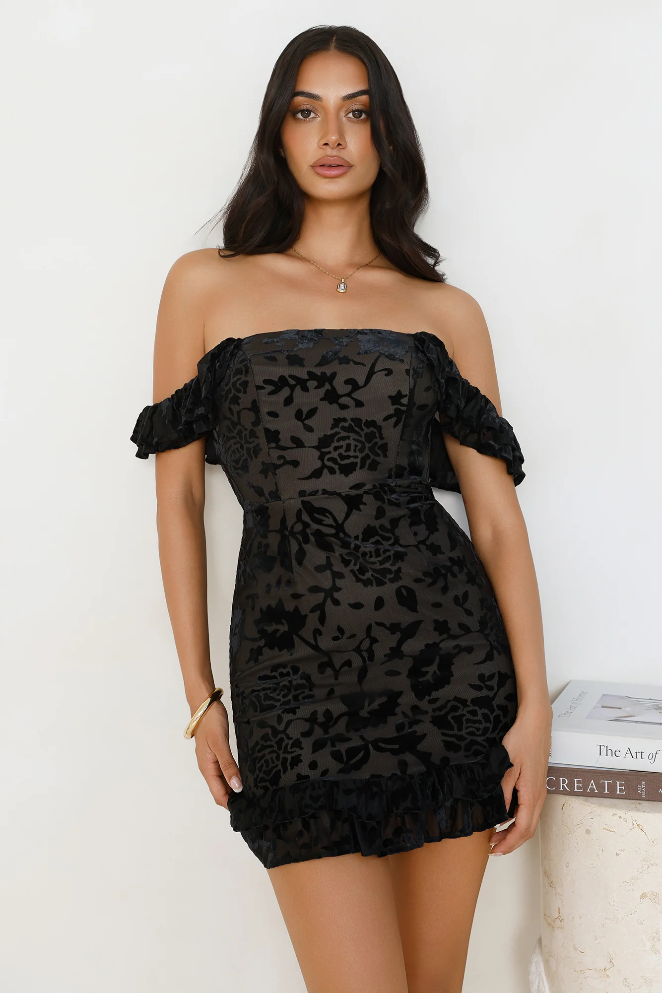 Electric Noir Off Shoulder Mini Dress Black