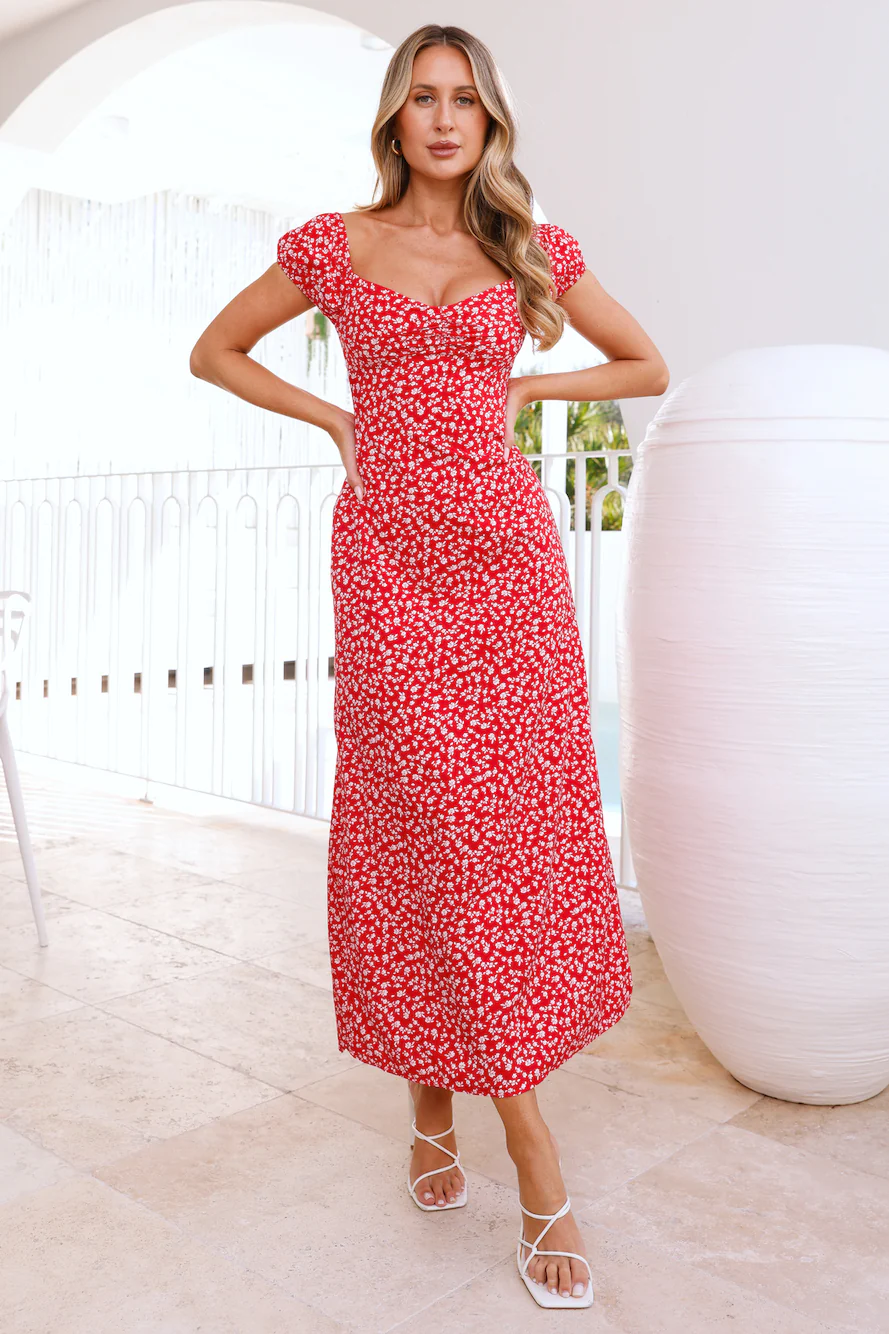 Wild Petal Maxi Dress Red