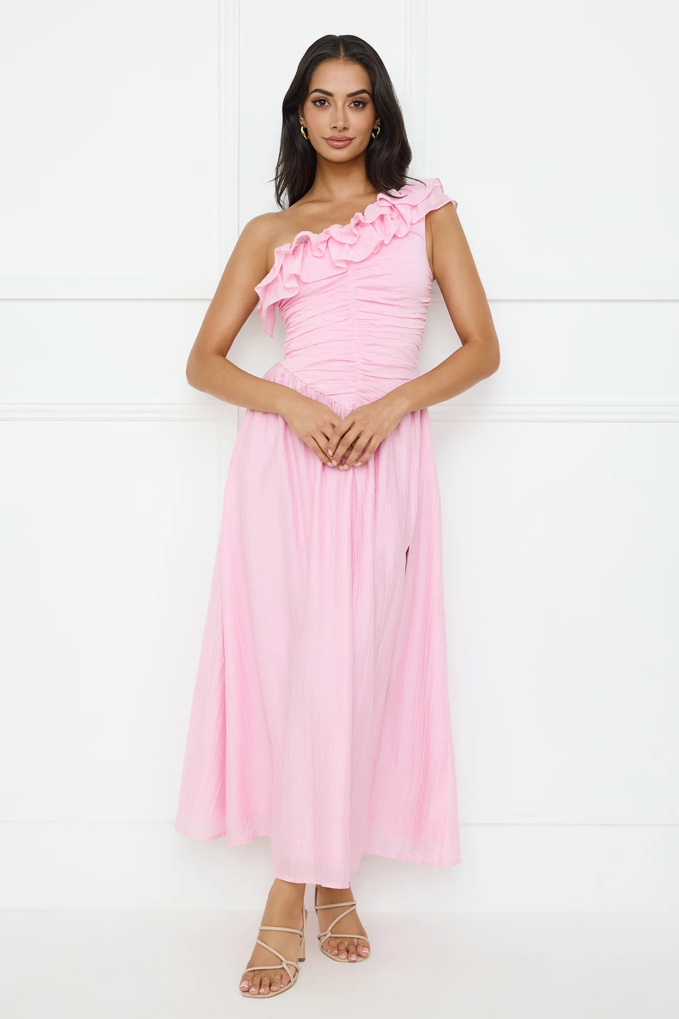 Pastel Dream One Shoulder Maxi Dress Pink