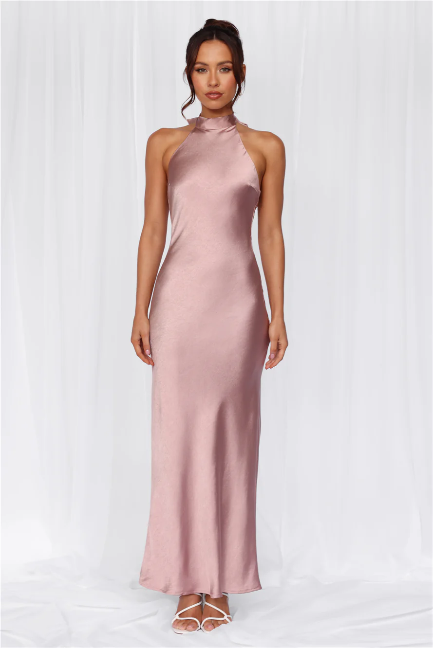 The Cleo Halter Satin Maxi Dress Dusty Pink