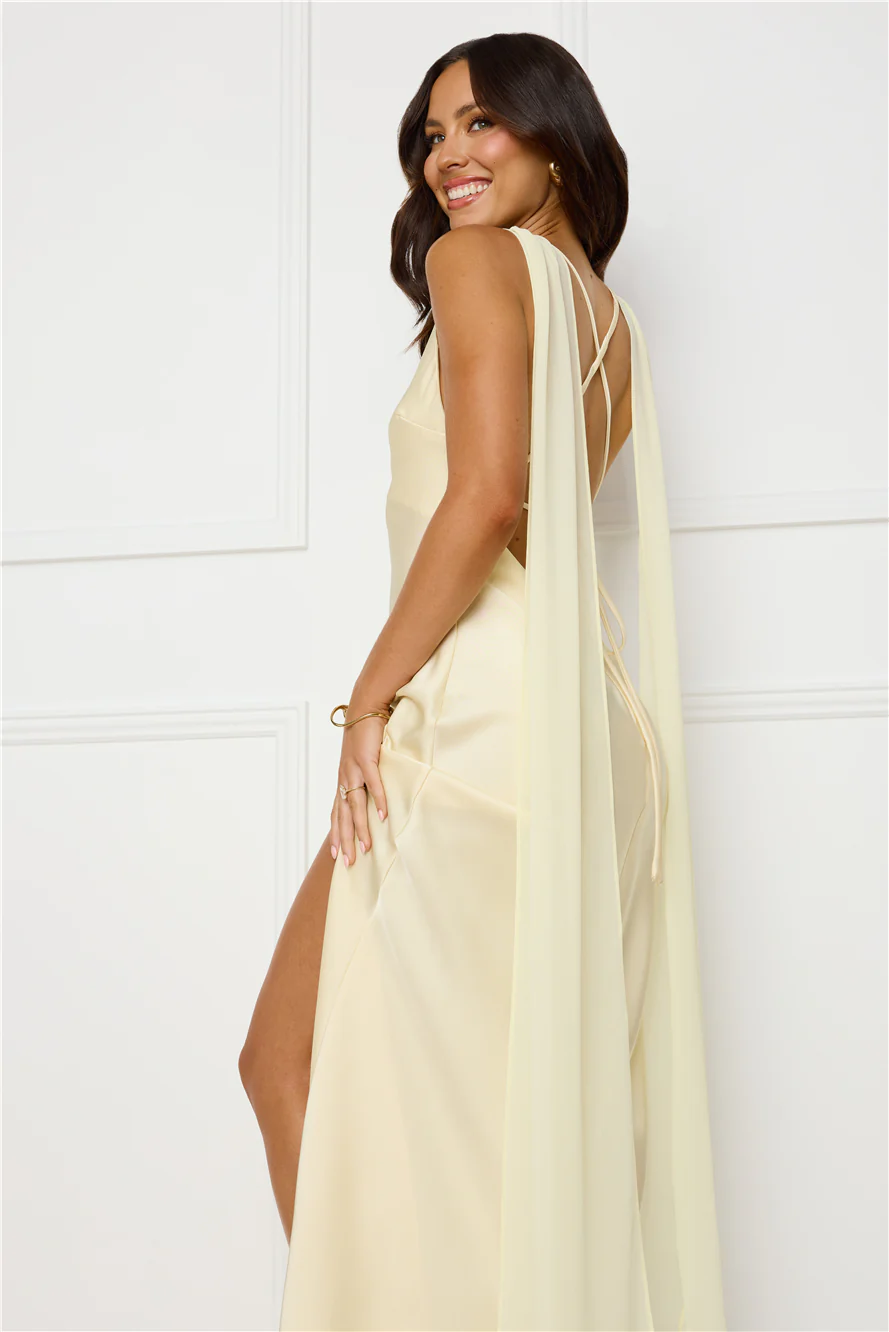 Love Decadence Satin Maxi Dress Yellow