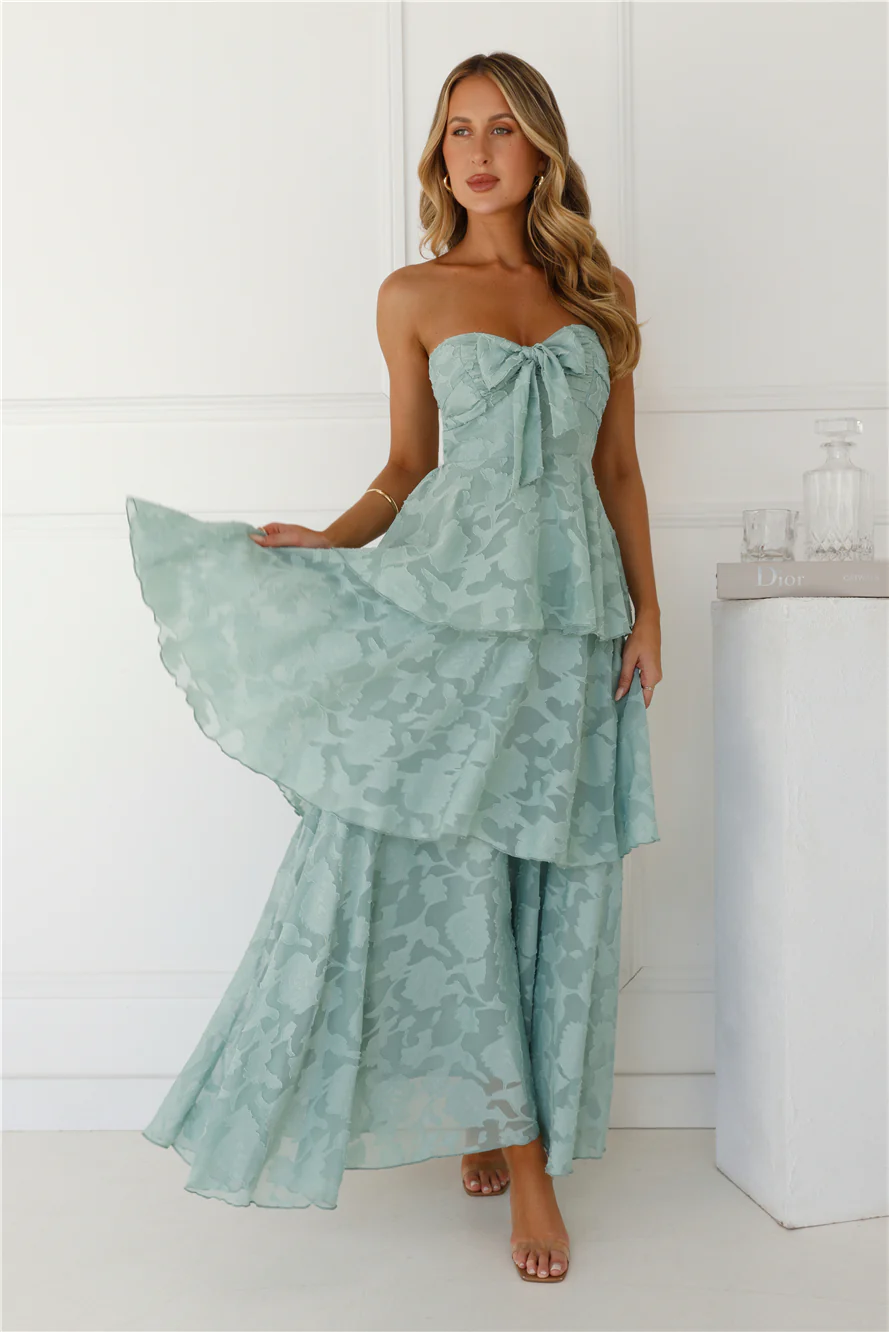 Whimsy In Wonderland Strapless Maxi Dress Sage