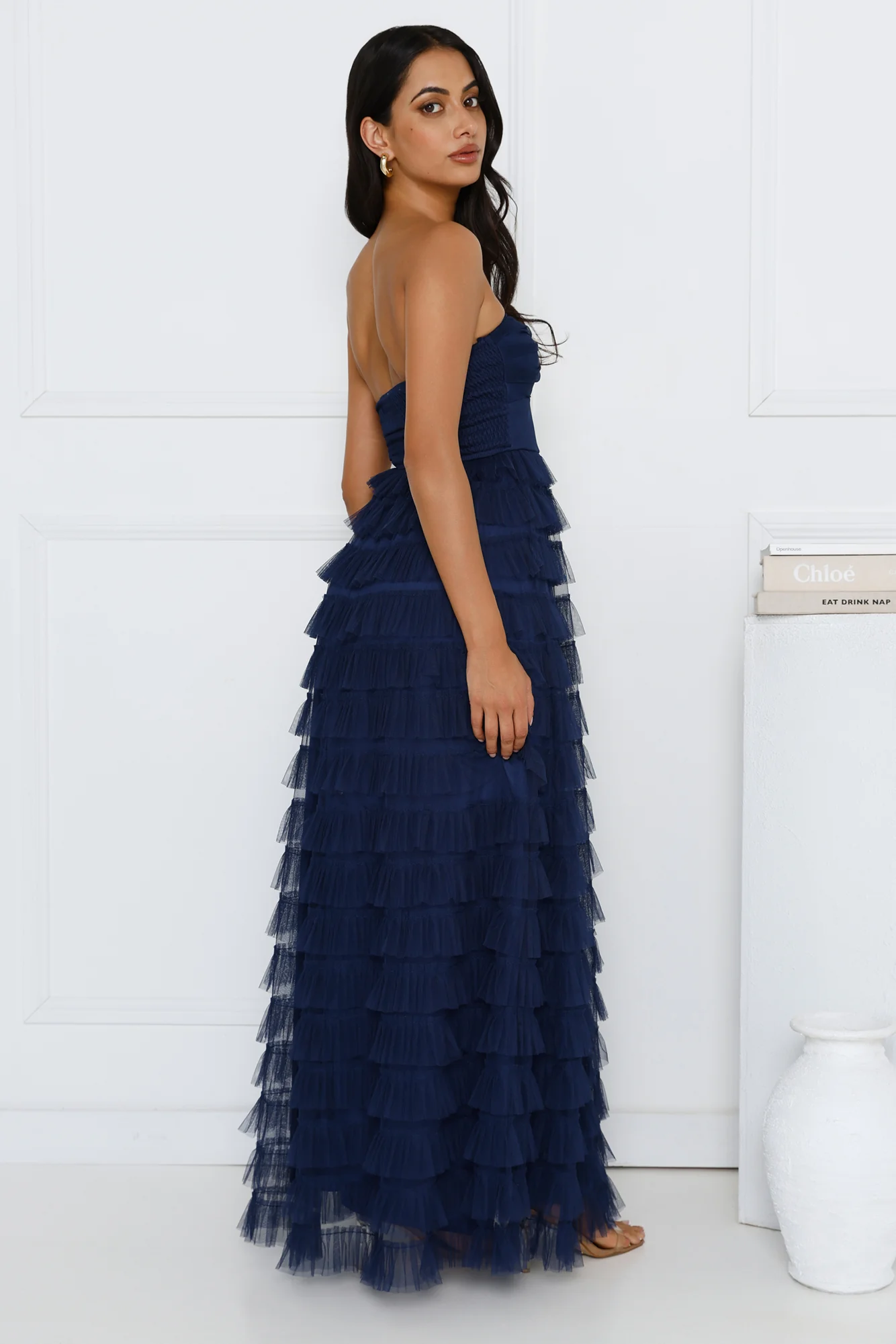 Lovers In Paris Strapless Tulle Maxi Dress Navy