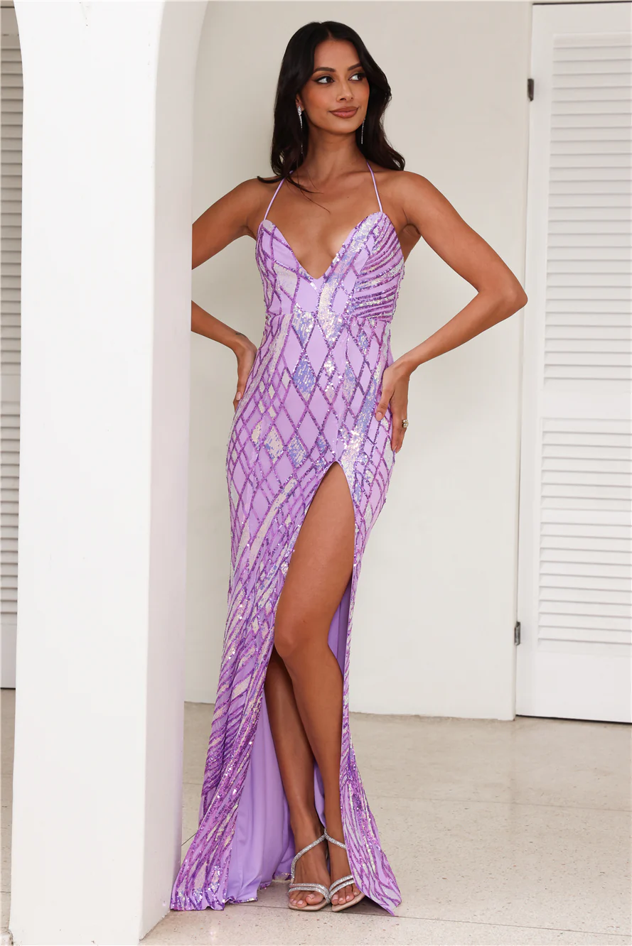DEAR EMILIA Champagne And Stardust Maxi Dress Lilac