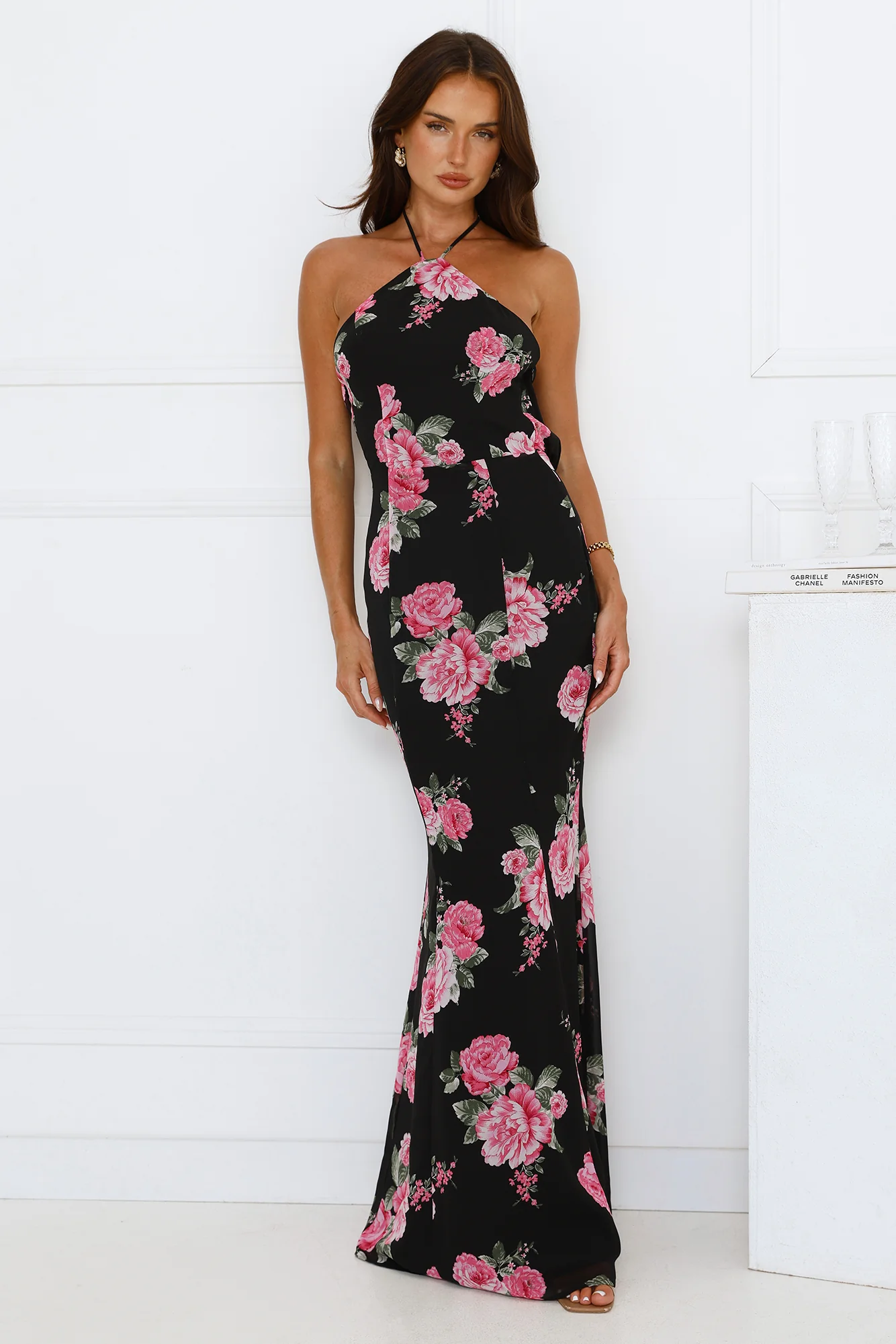 Blossom Beauty Halter Maxi Dress Black