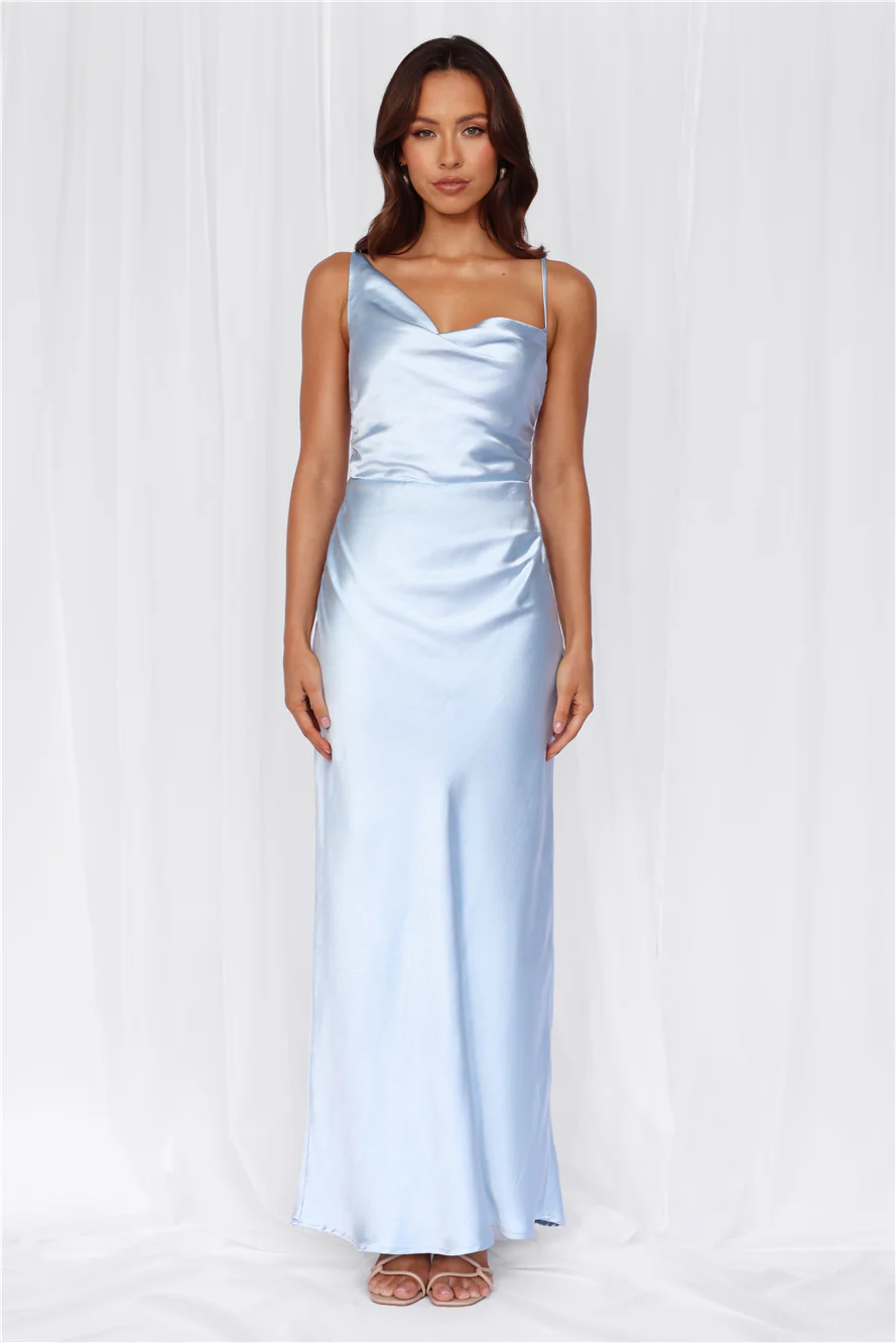 HELLO MOLLY The Madeline Cowl Satin Maxi Dress Blue