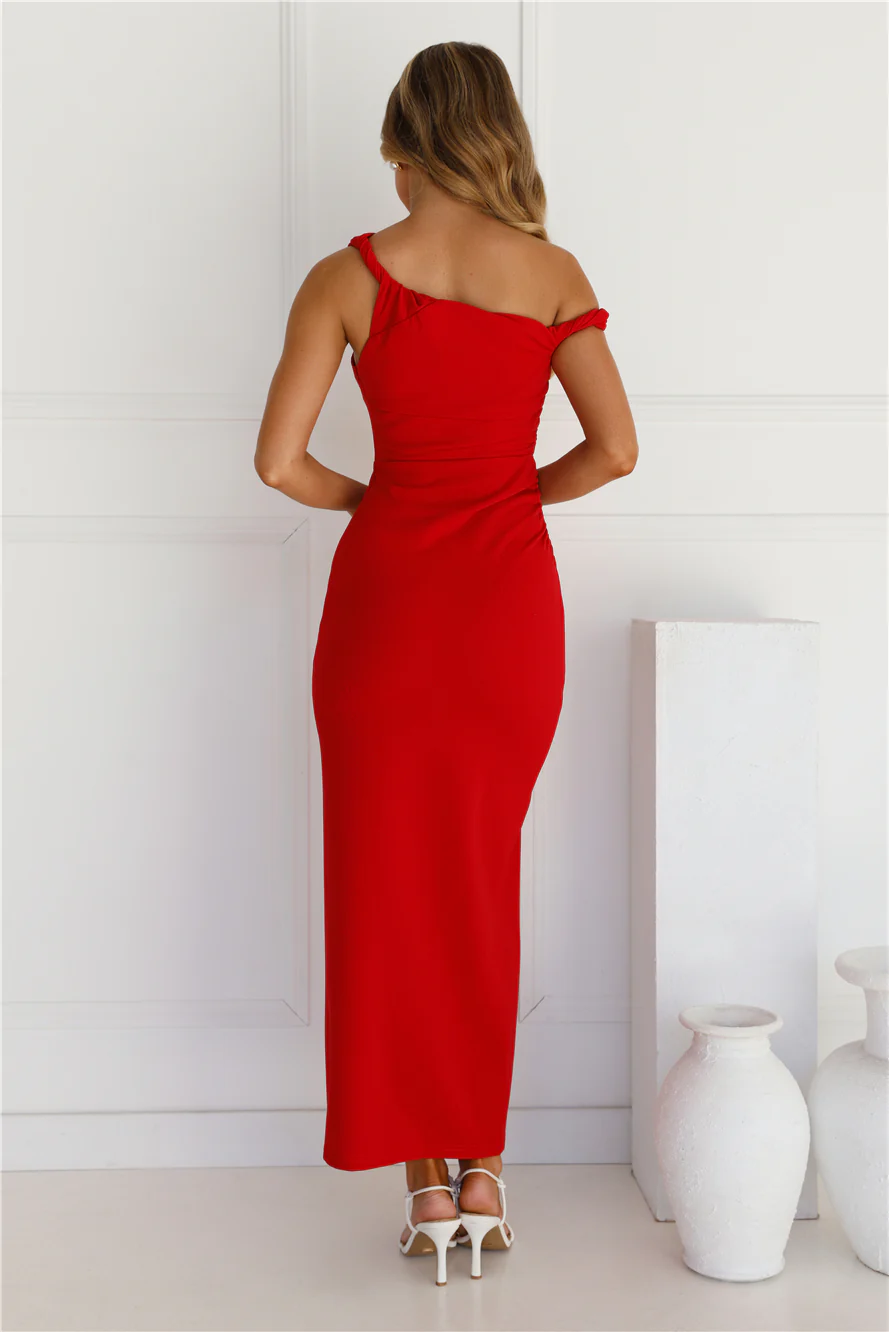 Move Me Off Shoulder Maxi Dress Red