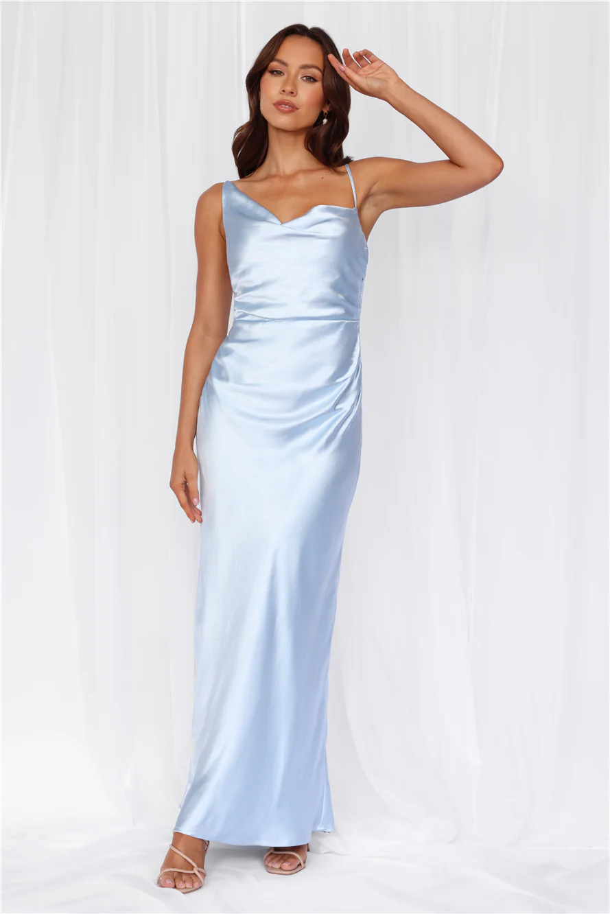HELLO MOLLY The Madeline Cowl Satin Maxi Dress Blue