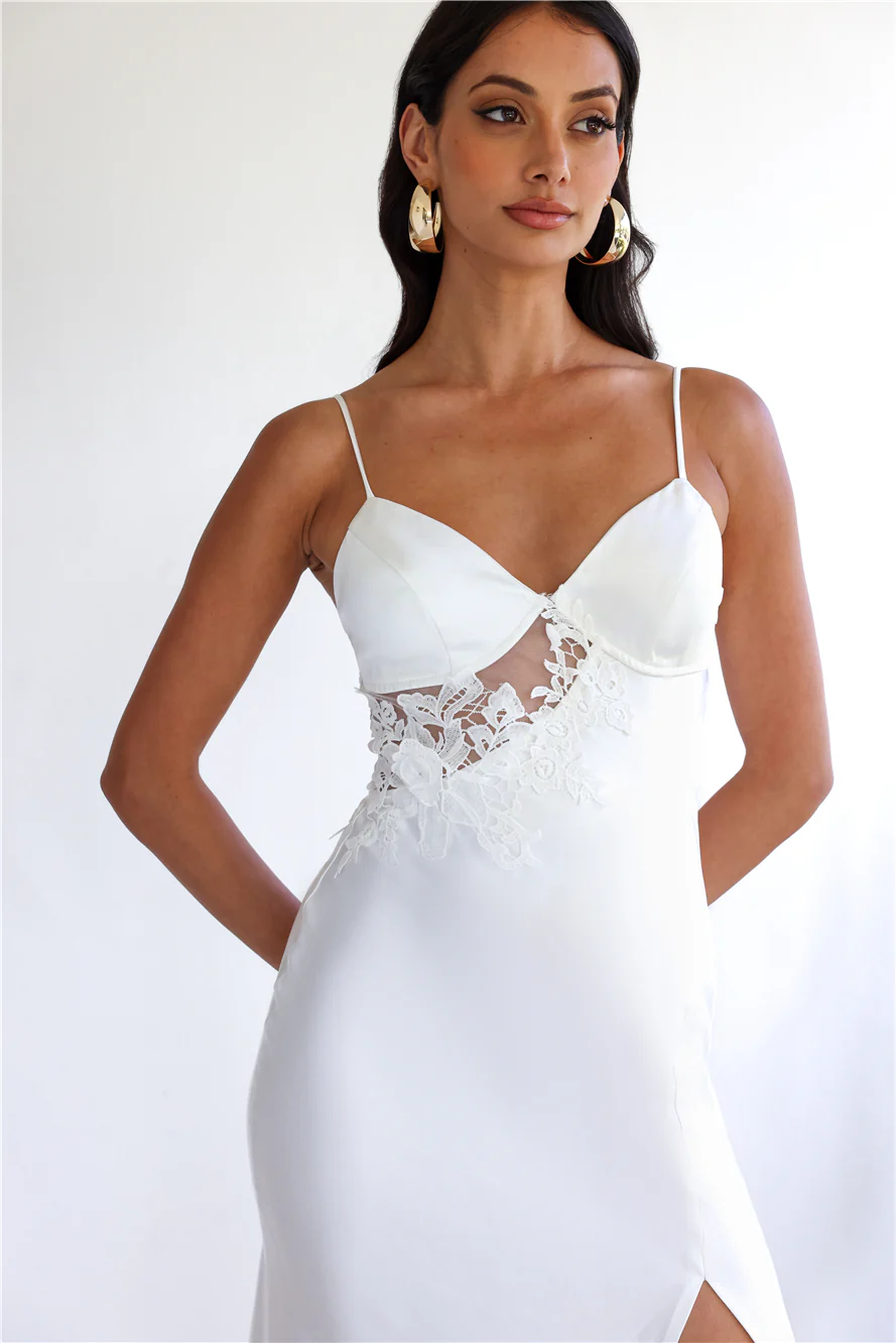 Goddess Of Dawn Satin Maxi Dress White