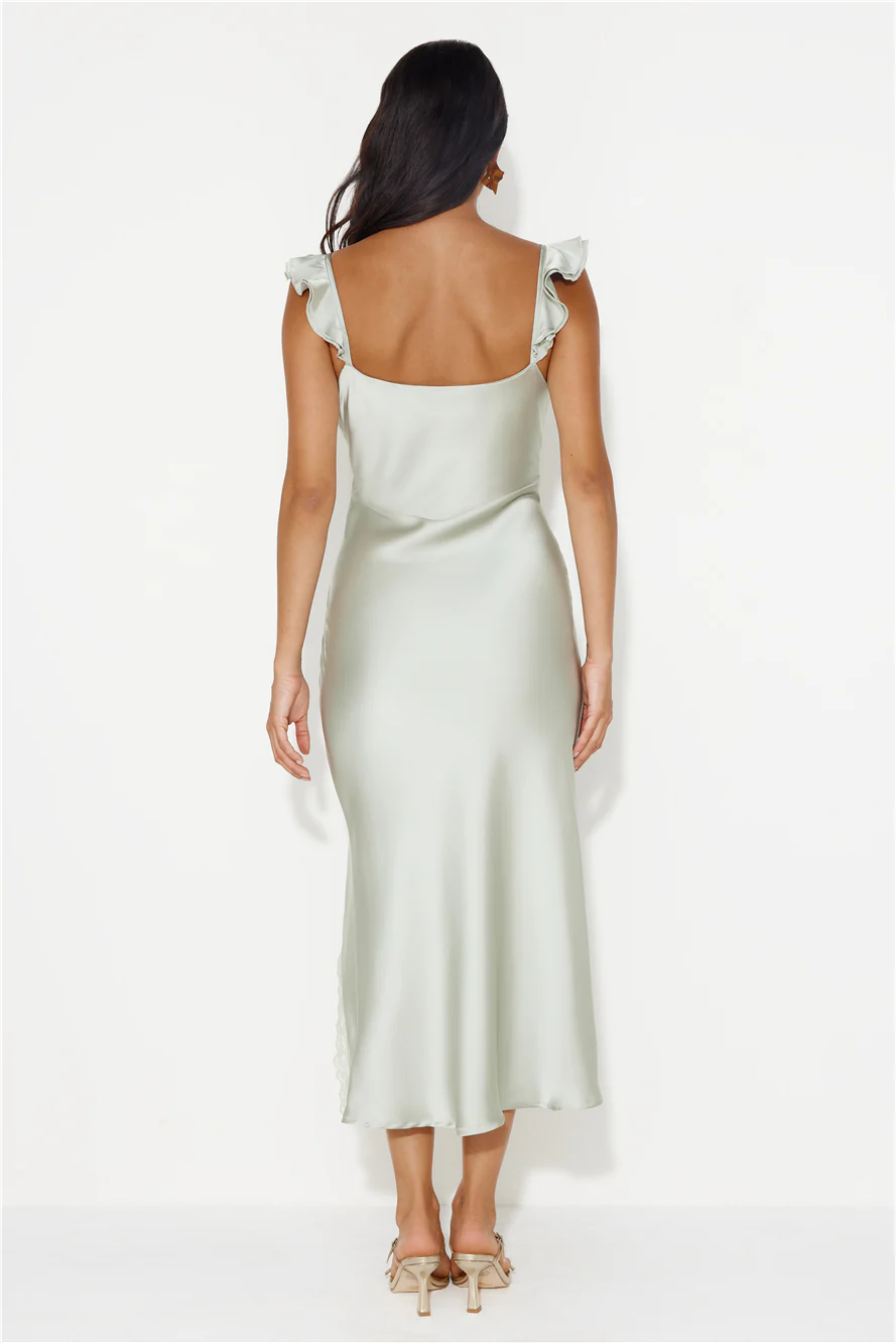 Dance With Fireflies Satin Midi Dress Sage