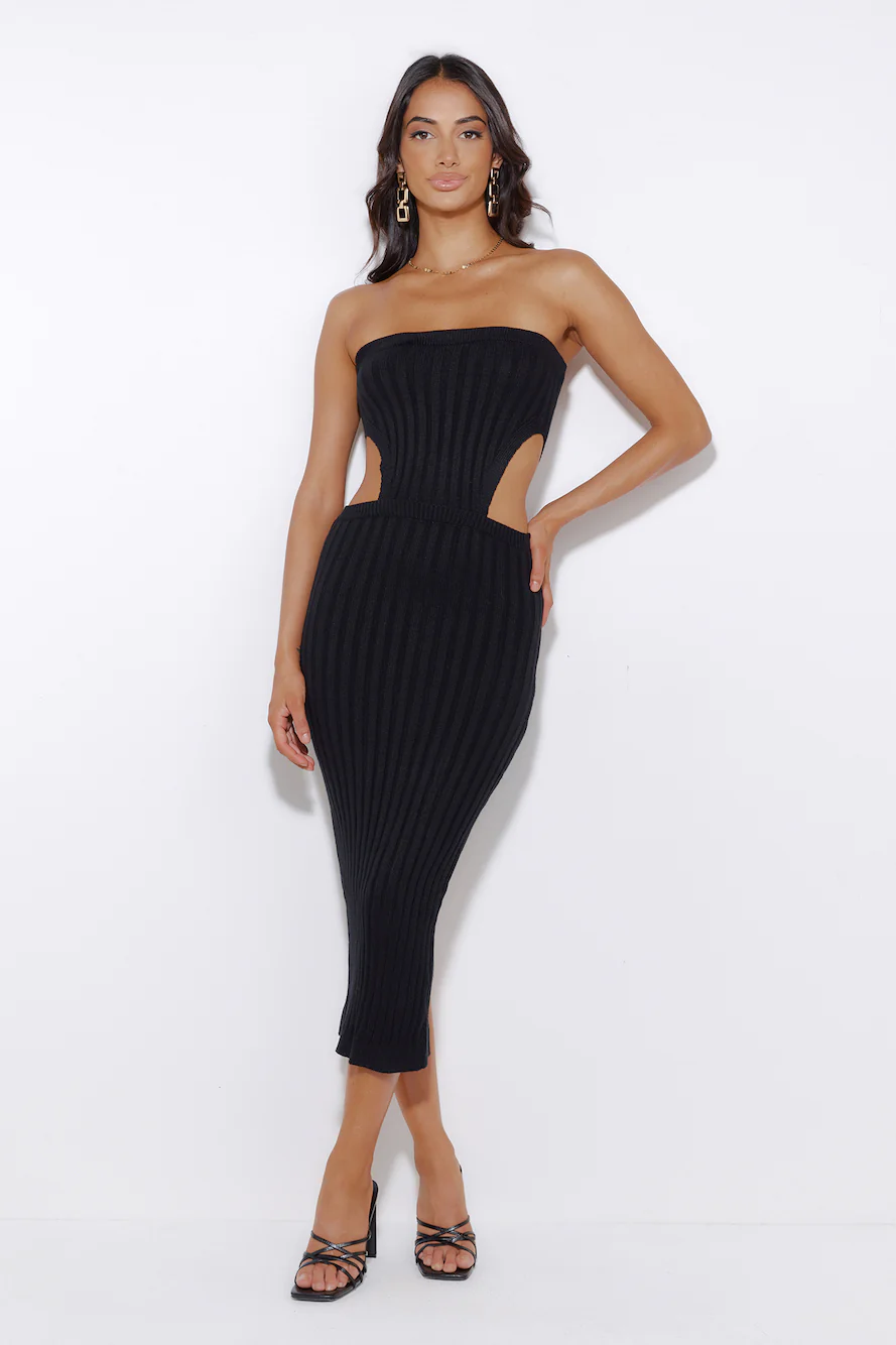 Everyday Style Ribbed Midi Dress Black