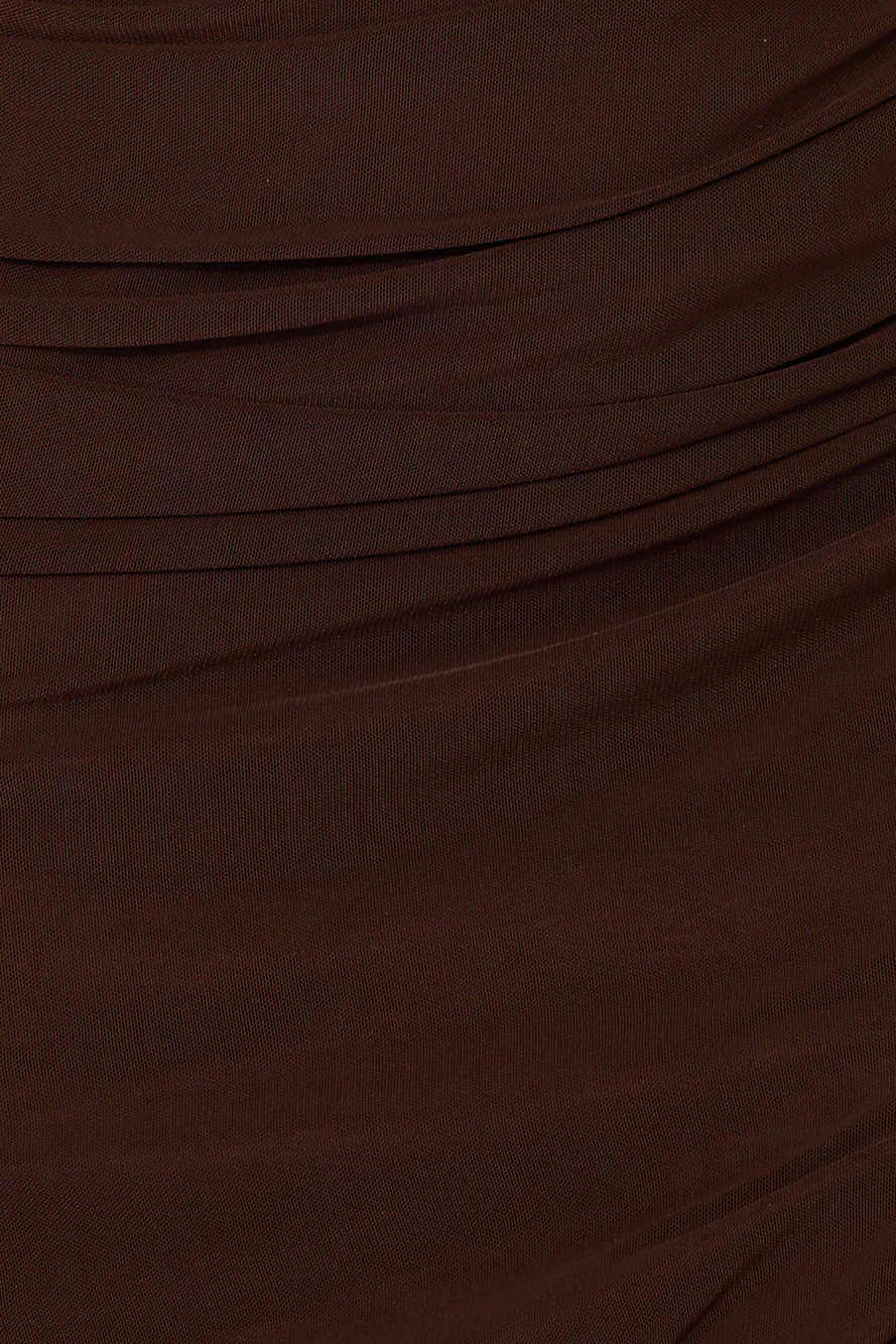 Midnight Enchantment Halter Mesh Midi Dress Brown