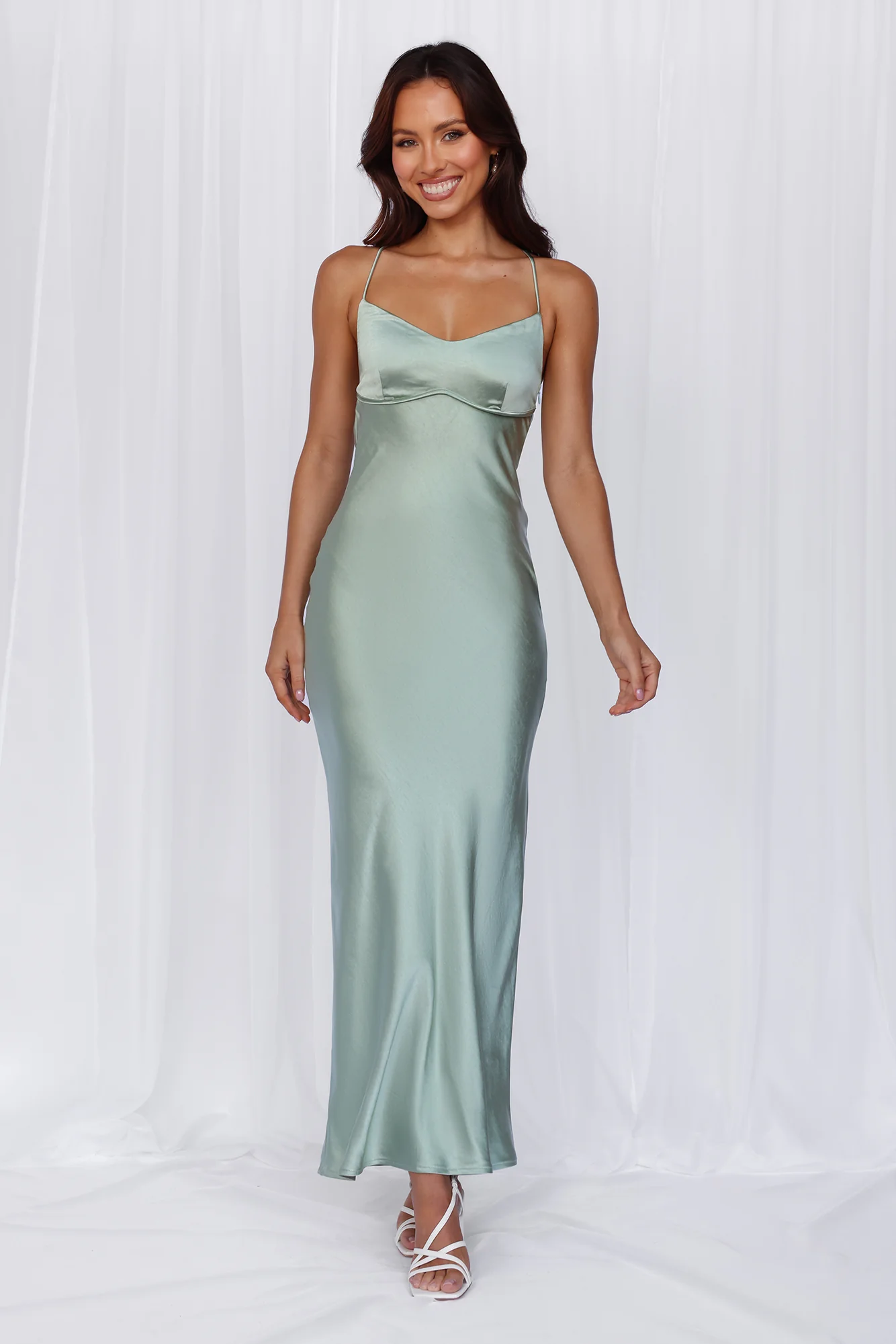The Samara Satin Maxi Dress Sage