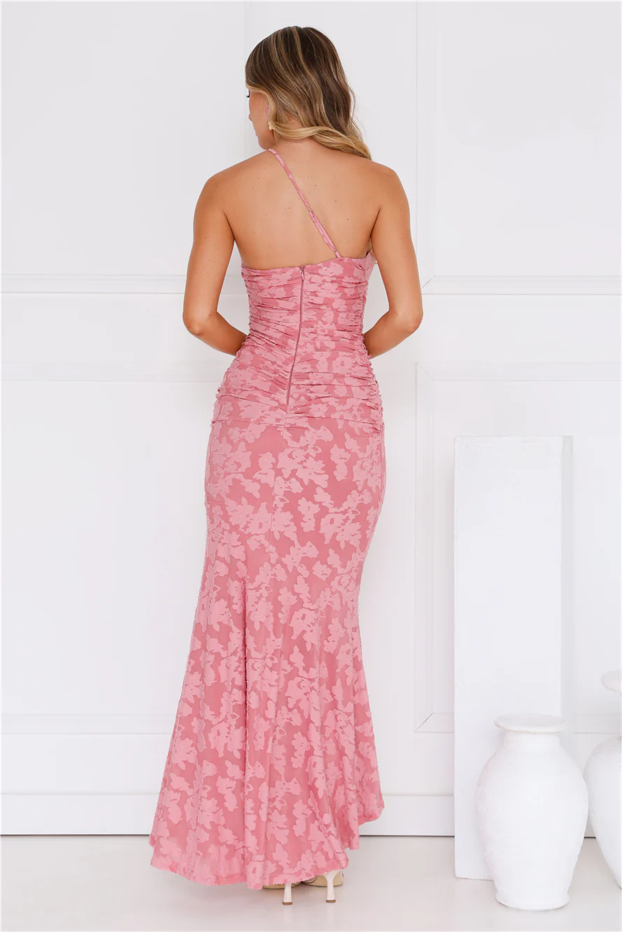 Someone Stylish One Shoulder Mesh Maxi Dress Plum