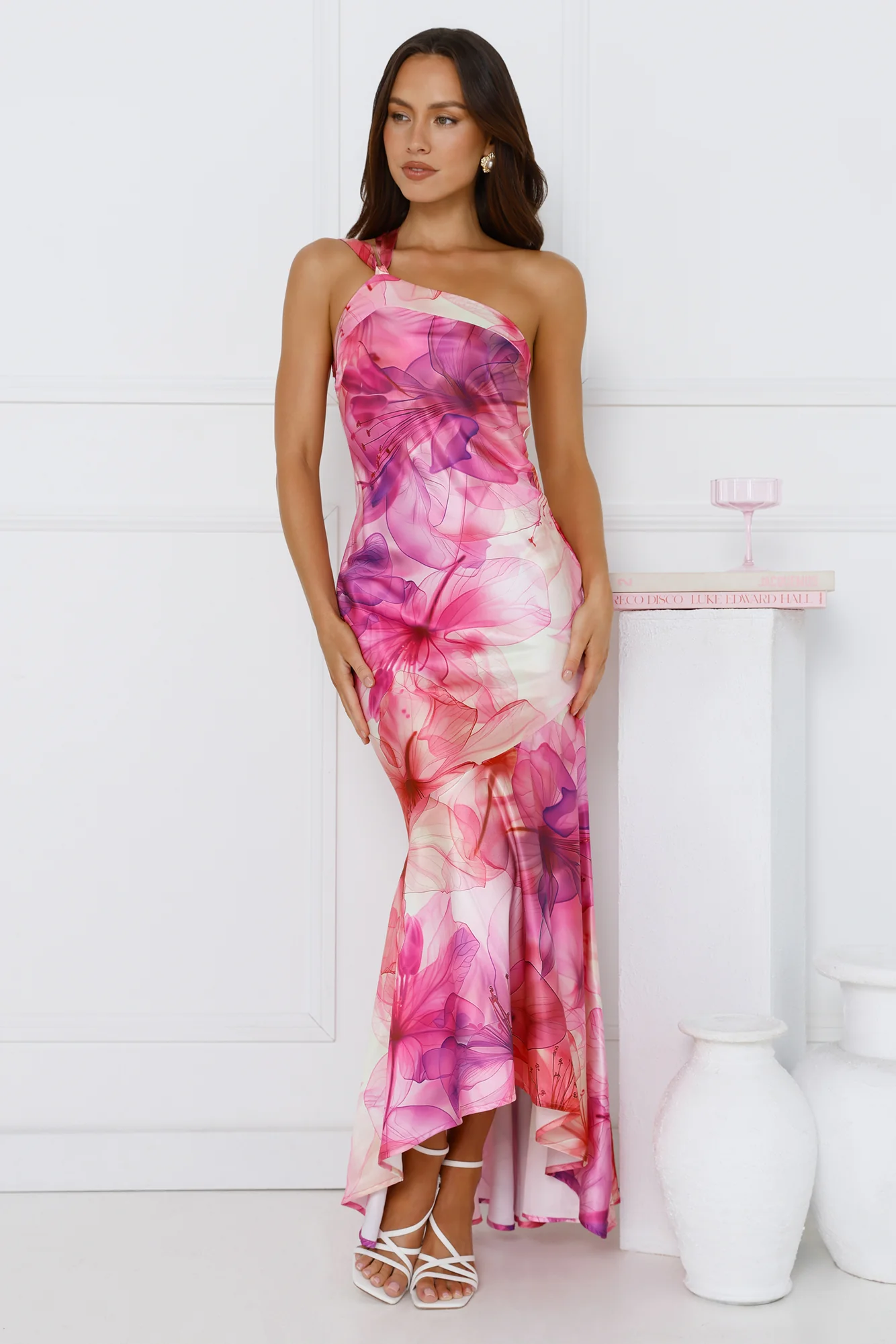 Call Me Pretty One Shoulder Satin Maxi Dress Purple